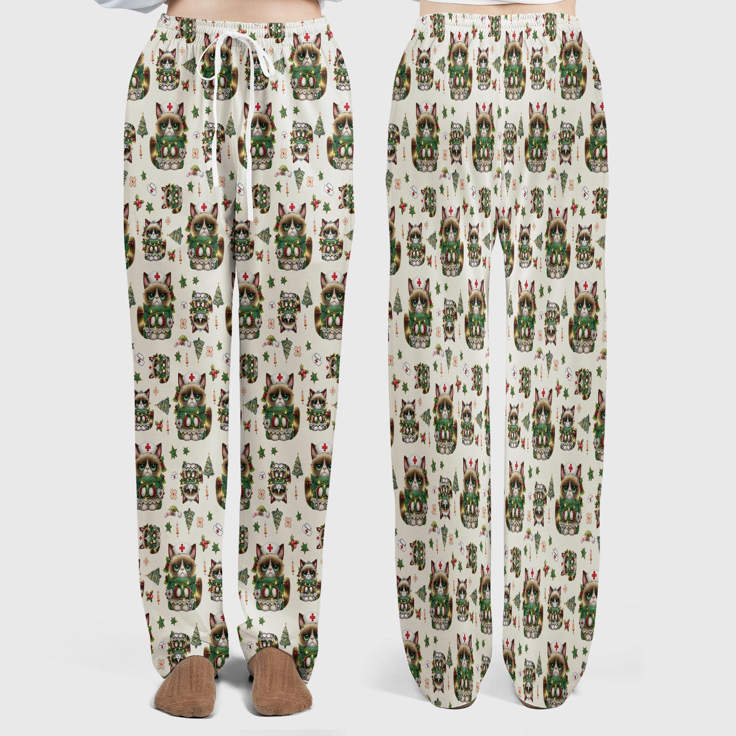 Christmas Nurse Scrub Set - Funny Cat Nursing Scrubs Pants and V Neck Top - Cute Holiday Medical Uniform for Women RN LPN CNA