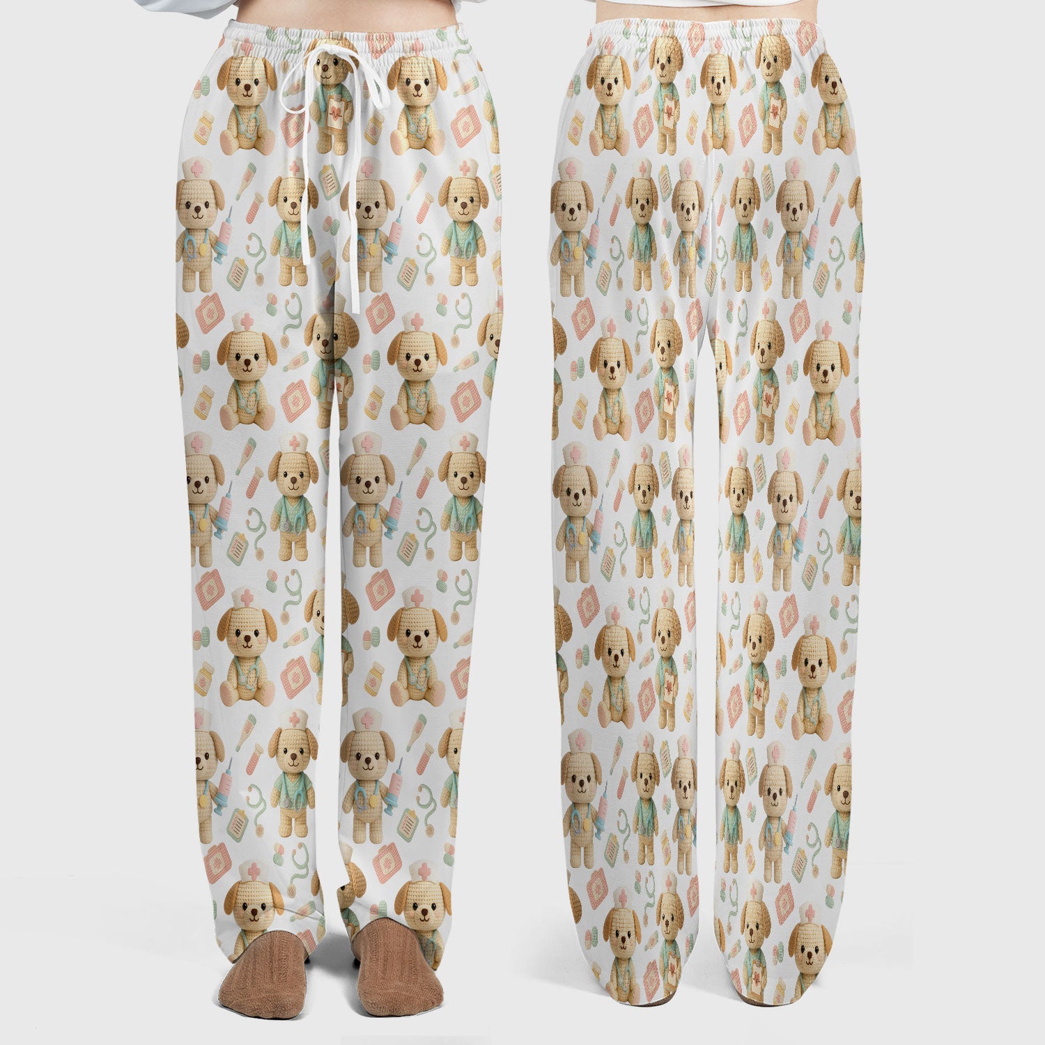 Cute Labrador Scrub Set for Nurse - Pastel Crochet Dog Scrubs Pants and V Neck Top - Adorable Puppy Med Uniform Gift for Women