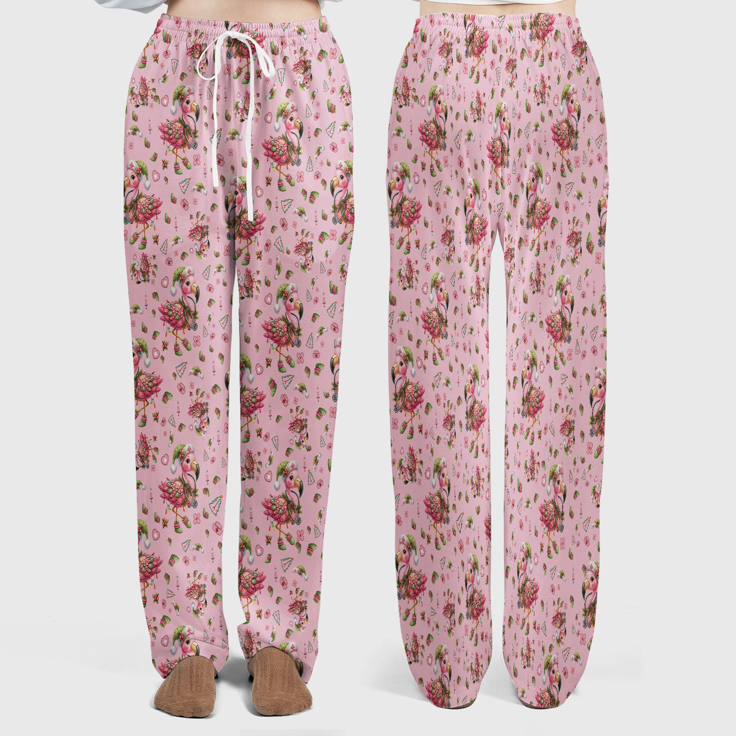 Pink Flamingo Christmas Scrub Set - Cute Flamingo Scrubs Pants and V Neck Top - Fun Christmas Medical Uniform