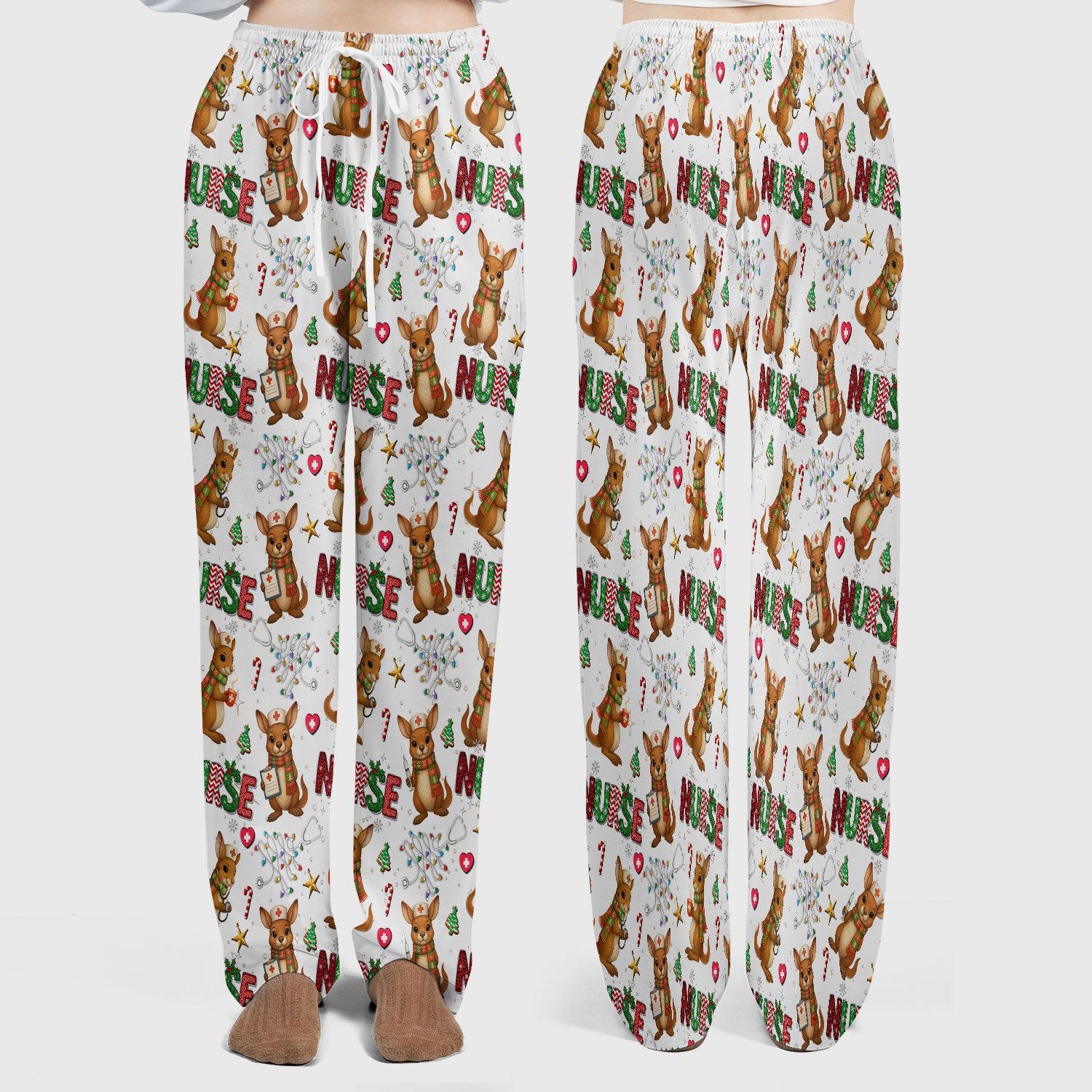Aussie Kangaroo Christmas Scrub Set - Funny Holiday Nurse Shirt and Pants for Women - Cute Animal Medical Uniform