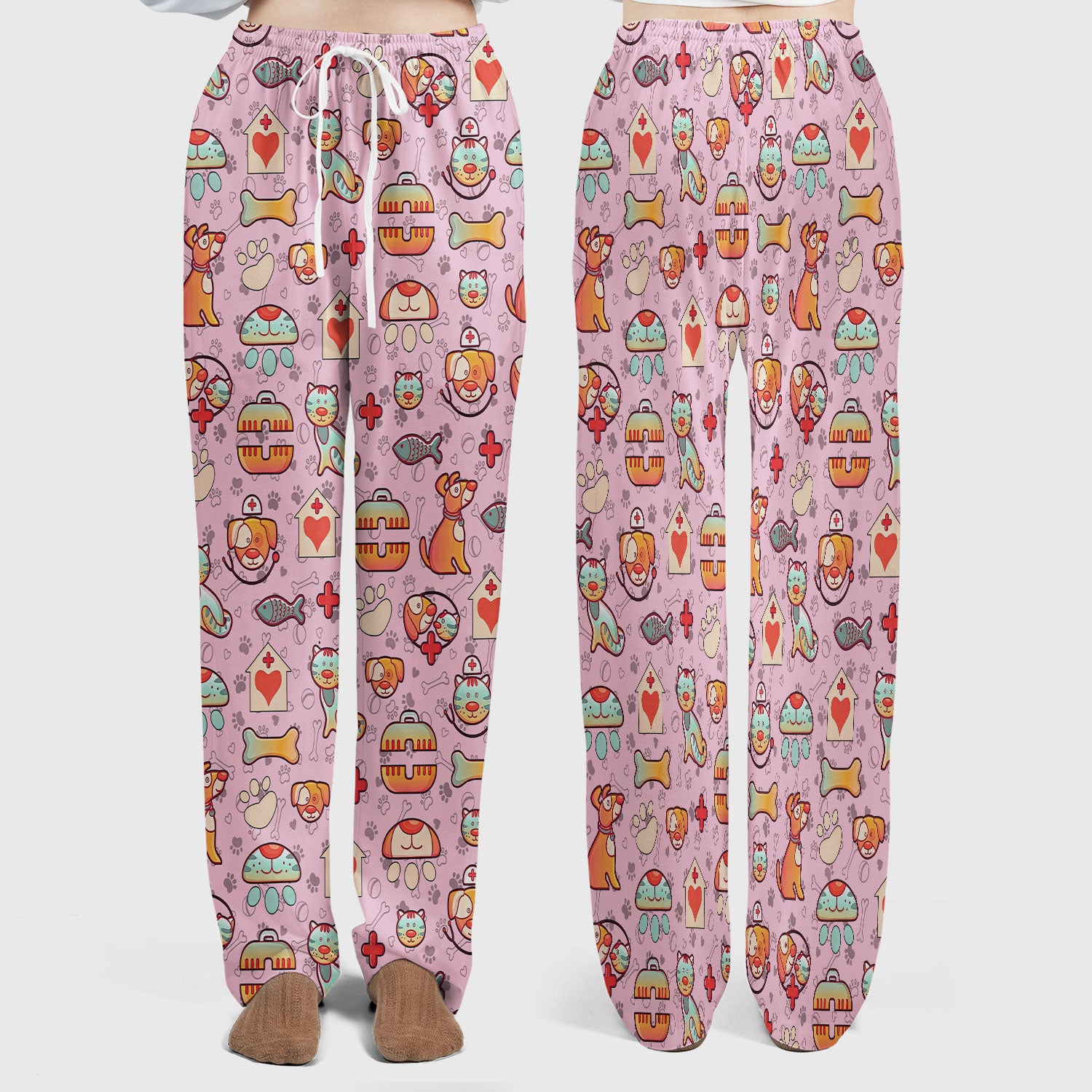 Veterinary Nurse Scrub Set - Cute Cat Dog Paw Scrubs Pants and V Neck Top - Funny Animal Vet Tech Uniform for Women