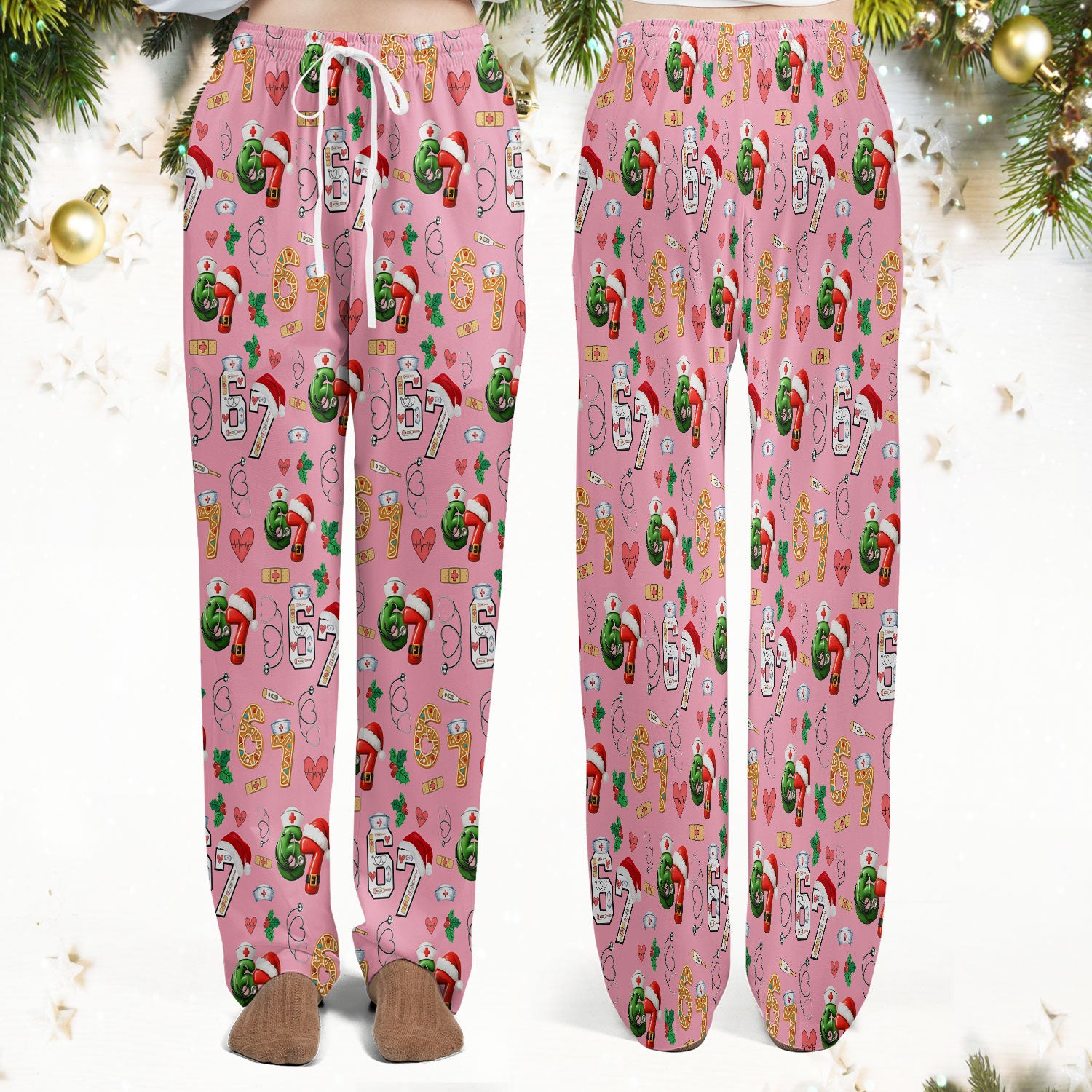 Christmas Nurse 67 Pattern Scrub Set, Cute Holiday Medical Uniform With Santa Hat, Uniform For Nursing