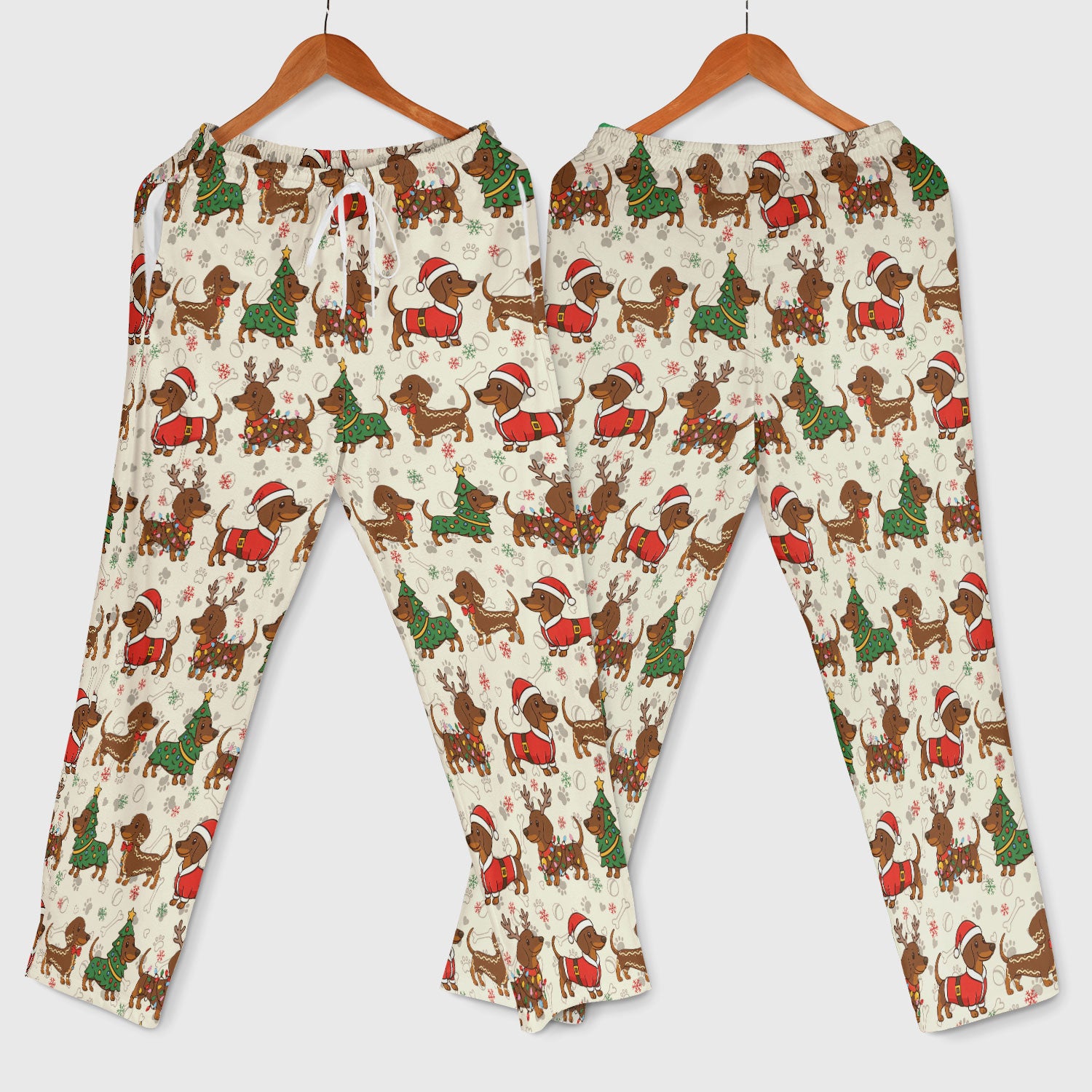 Christmas Weenie Dog Scrub Sets - Xmas Dachshund Scrub Pants - Cute Sausage Puppy V Neck Top - Breathable Med Uniform