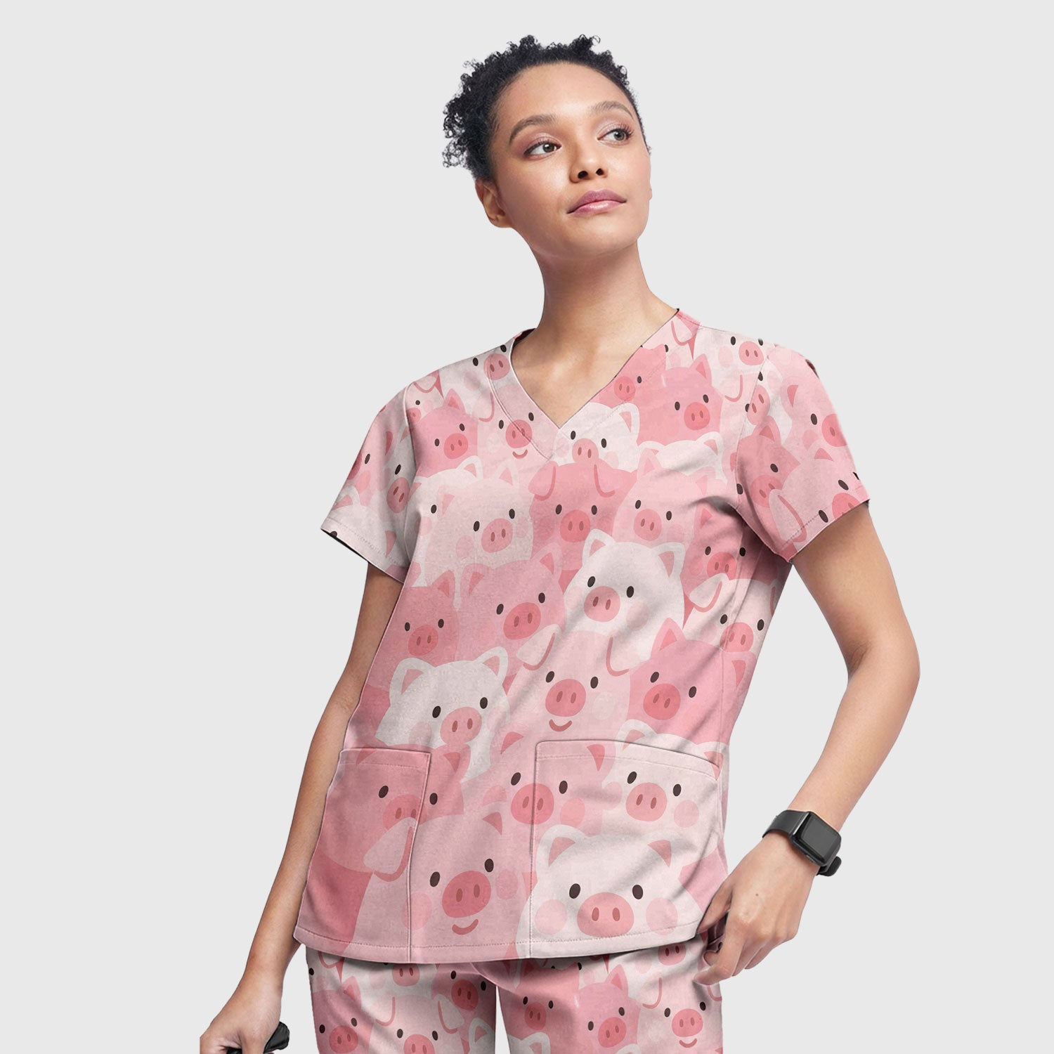 Cute Pig Nursing Scrub Set, Comfortable Scrubs For Nurses