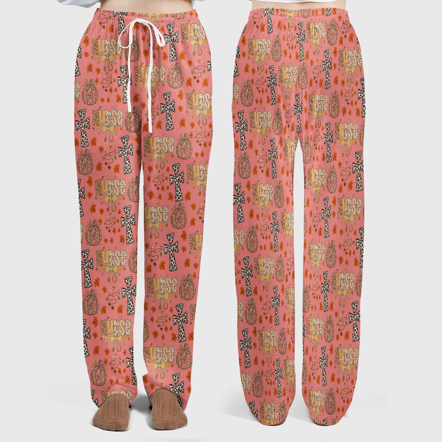 I Will Praise Him In Every Season - Boho Pumpkin Leopard Cross Fall Scrub Sets for Nurse - Thanksgiving Med Uniform for Women
