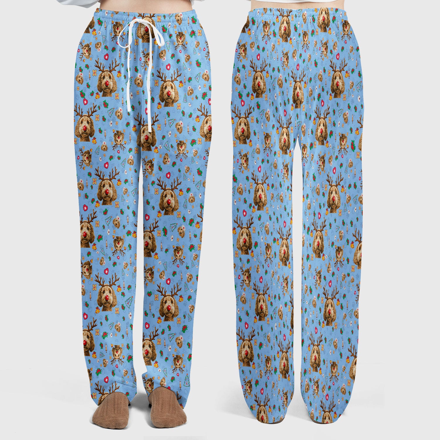 Christmas Labradoodle Scrub Set - Funny Reindeer Dog Nurse Pants and V Neck Top - Cute Holiday Medical Uniform