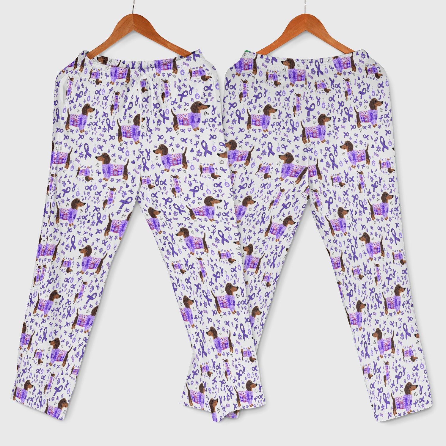 Purple Ribbon Dachshund Scrub Sets - Cute Awareness Dog Paw Prints Scrub Pants and V Neck Top - Support Lupus Cancer Med Uniform