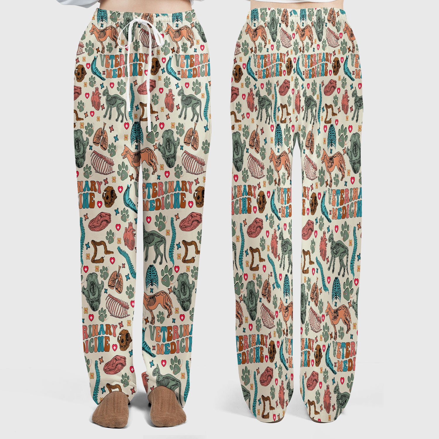 Veterinary Medicine Scrub Set - Cute Animal Anatomy Scrubs Pants and V Neck Top - Fun Vet Tech Nurse Uniform for Women