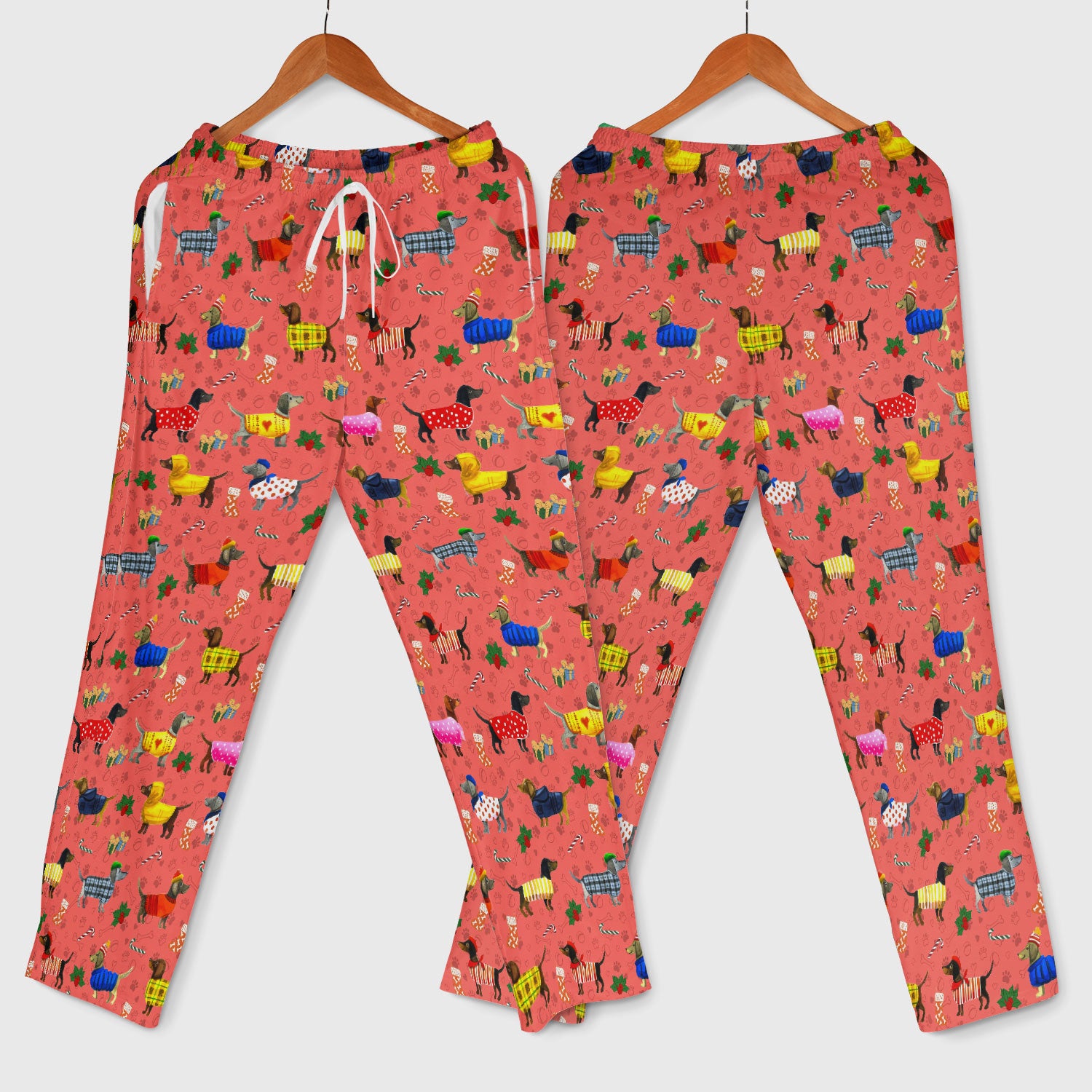 Dachshund Women Scrub Sets - Funny Wiener Dog Paw Prints Nurse Uniform - Comfortable Nursing Pants V Neck Shirt - Holiday Ugly Sweater