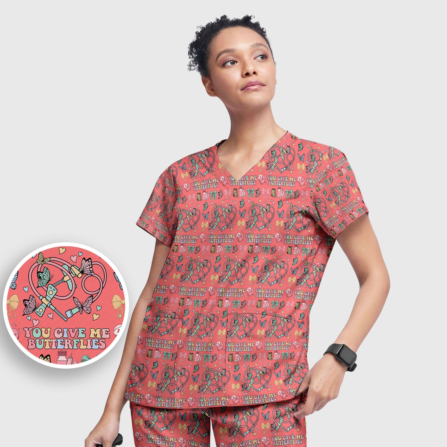 Butterfly Heart Valentine Medical Pattern Scrub, Women's Scrub Sets
