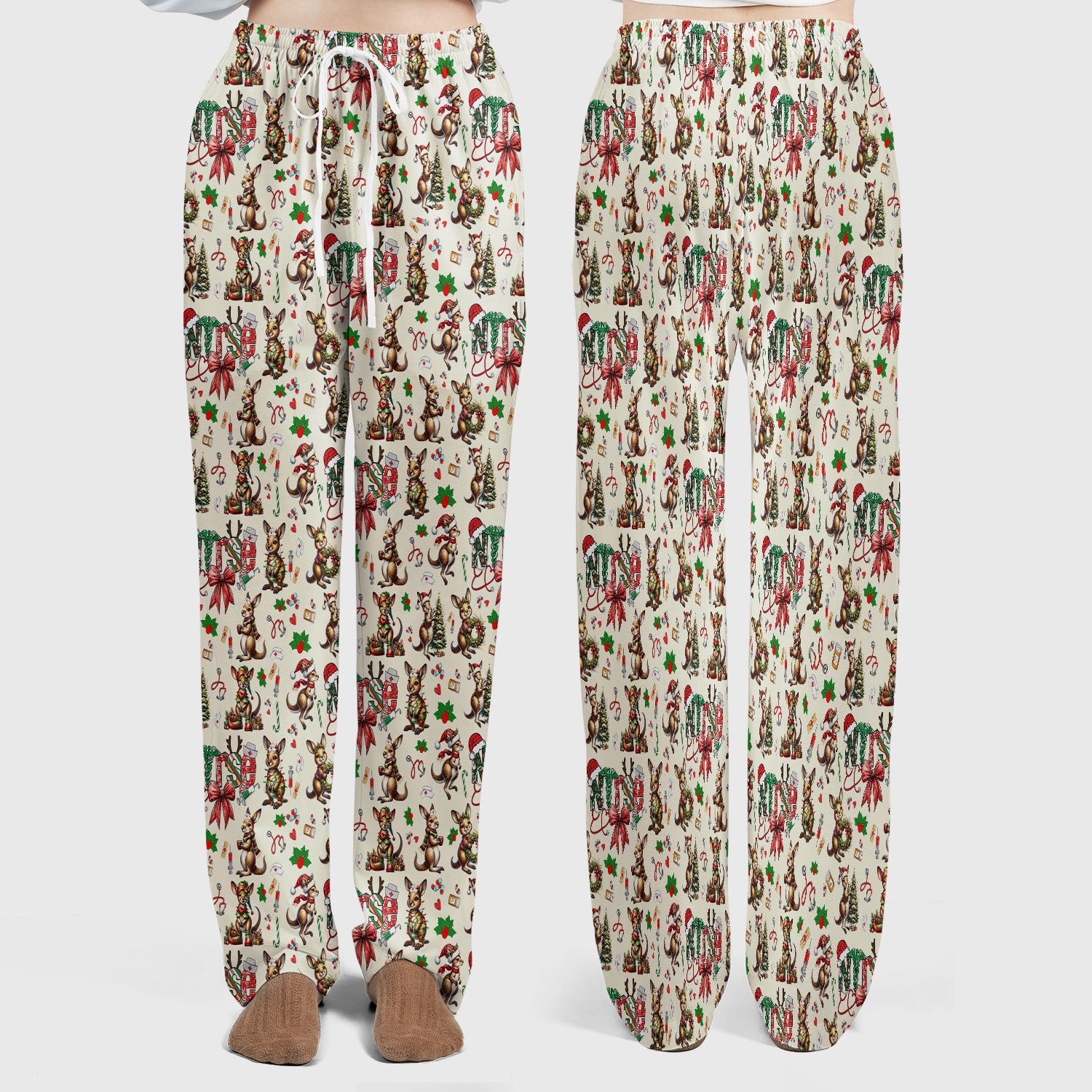 Whimsical Kangaroo Christmas Scrub Set – Festive Australian Animals Holiday Pattern – Cute Medical Uniform for Nurses, Vets & Healthcare Workers