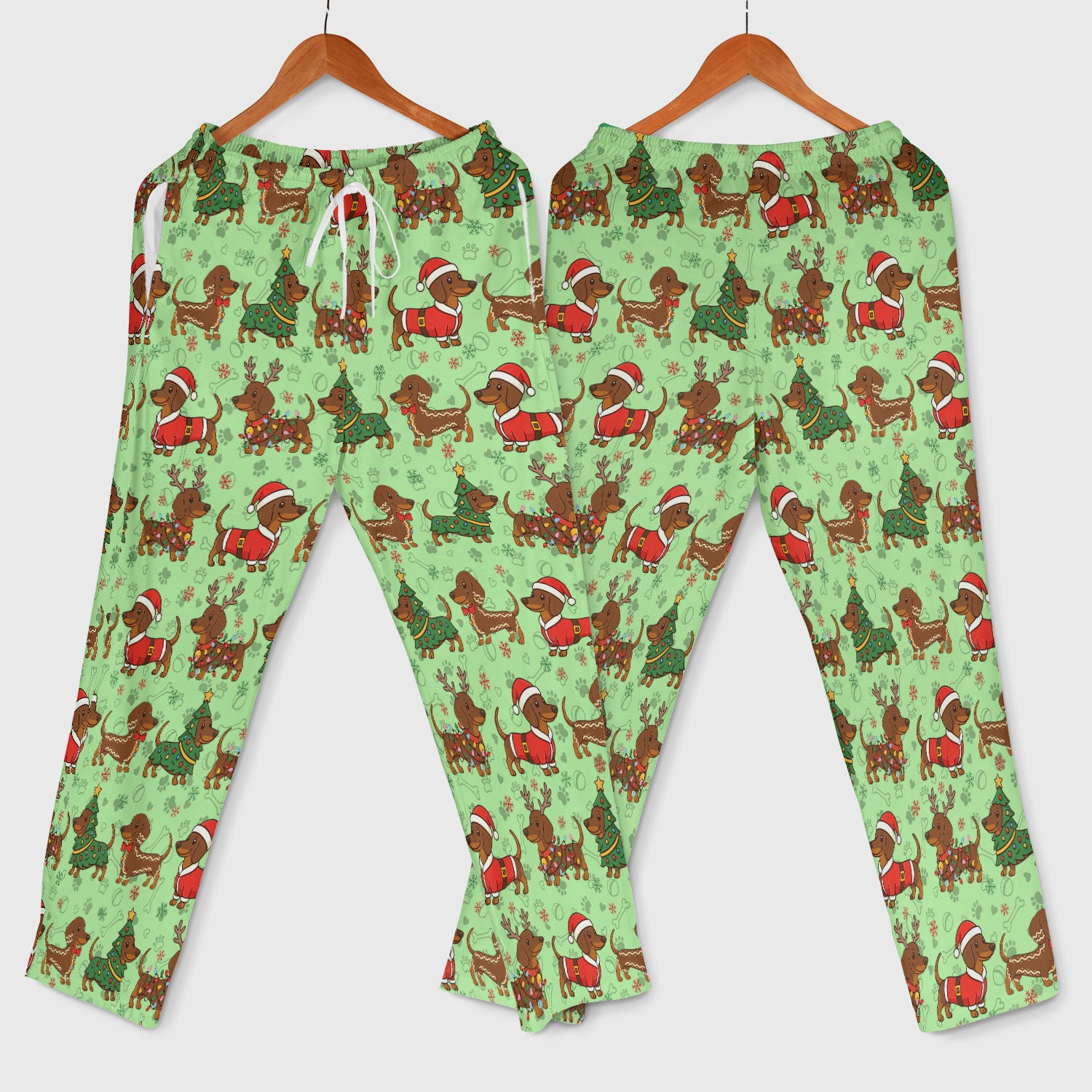 Christmas Weenie Dog Scrub Sets - Xmas Dachshund Scrub Pants - Cute Sausage Puppy V Neck Top - Ugly Sweater for Pet Lover