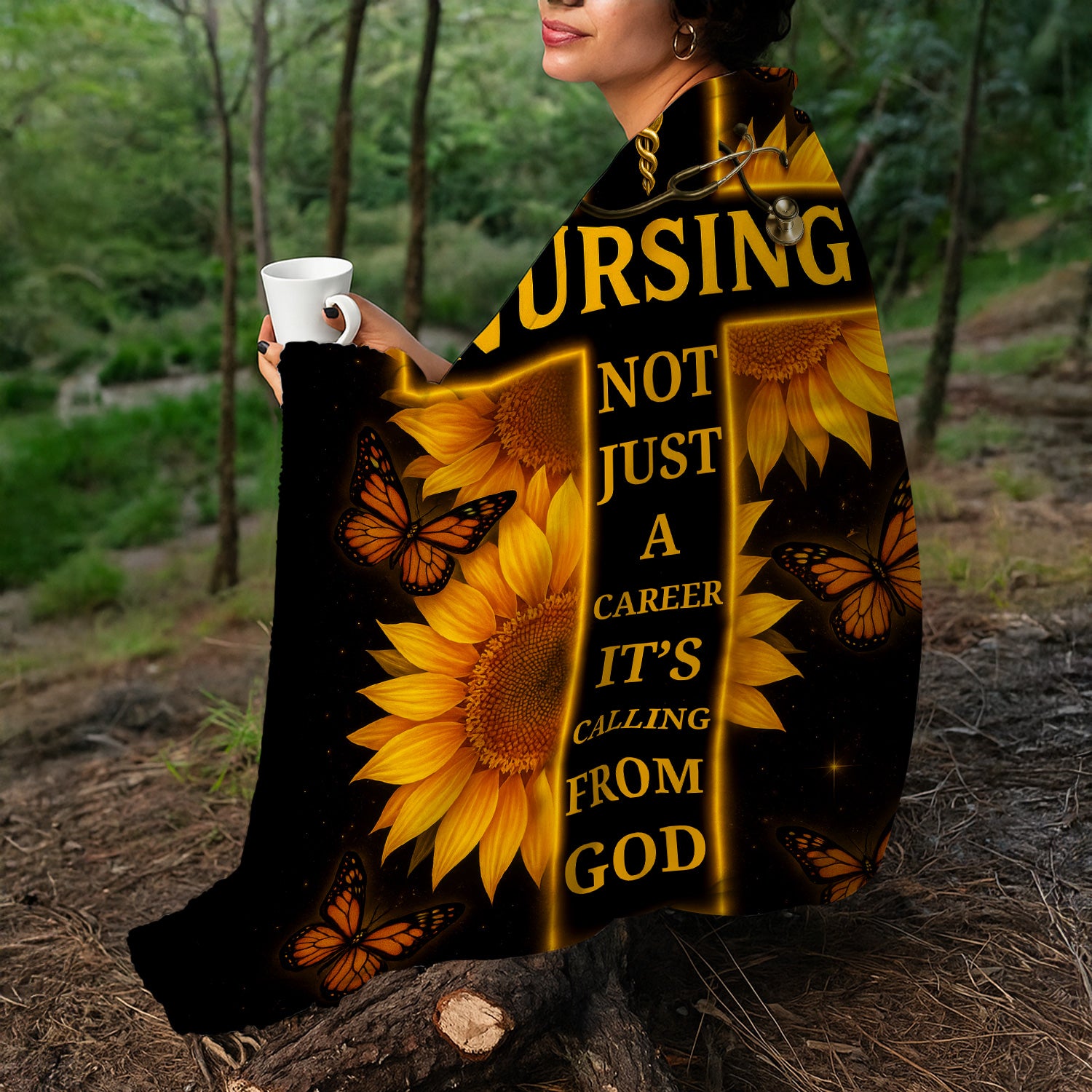 Personalized Nurse Floral Blanket - Faith-Based Throw Blanket for RN CNA LPN - Nursing Is a Calling from God Gift