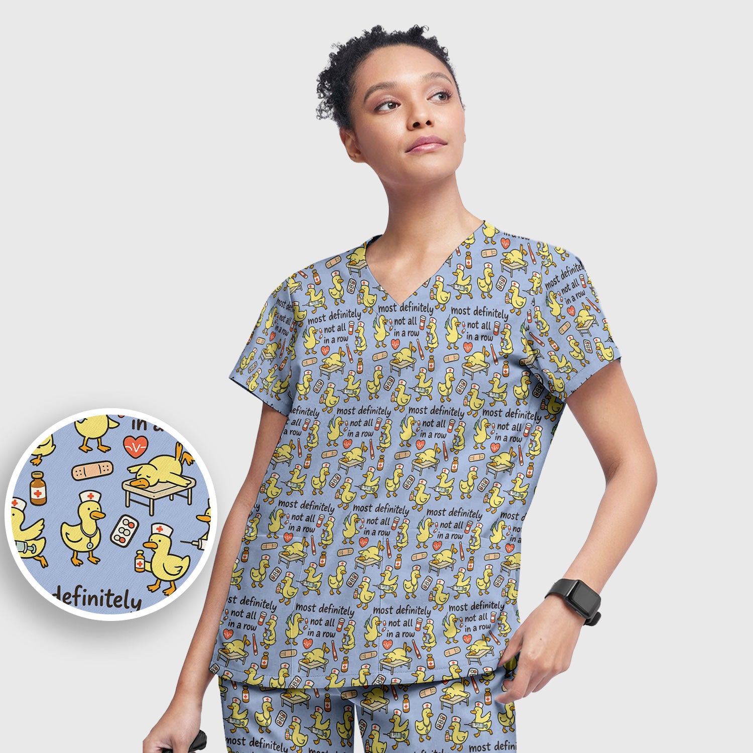 Funny Nurse Duck Medical Humor Pattern Scrub Set, Scrub Pants and V Neck Top
