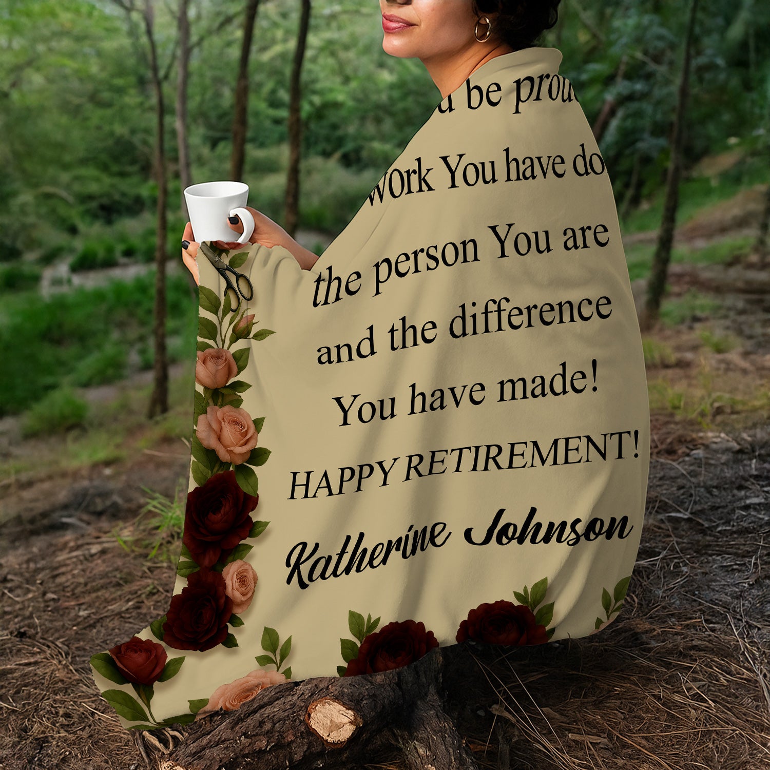 Custom Retirement Blanket with Name & Photo - Floral Border with Inspirational Quote - Gift for Nurse, RN, LPN, Medical Staff