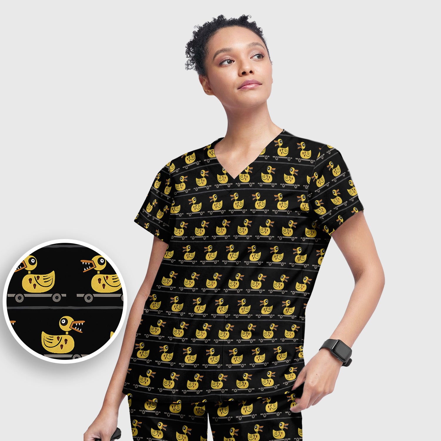 Spooky Rubber Duck Scrub Set, Cute Creepy Halloween Nursing Uniform