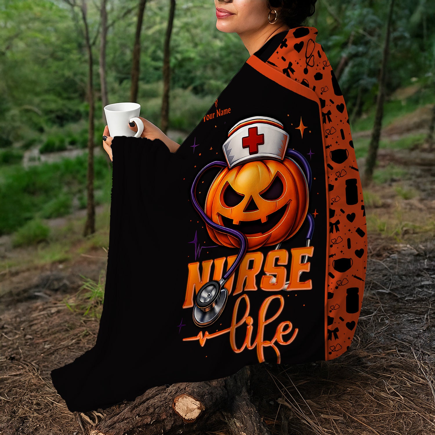 Custom Nurse Halloween Blanket - Personalized Halloween Throw for RN, CNA, LPN - Cozy Gift for Medical Staff, Healthcare Workers