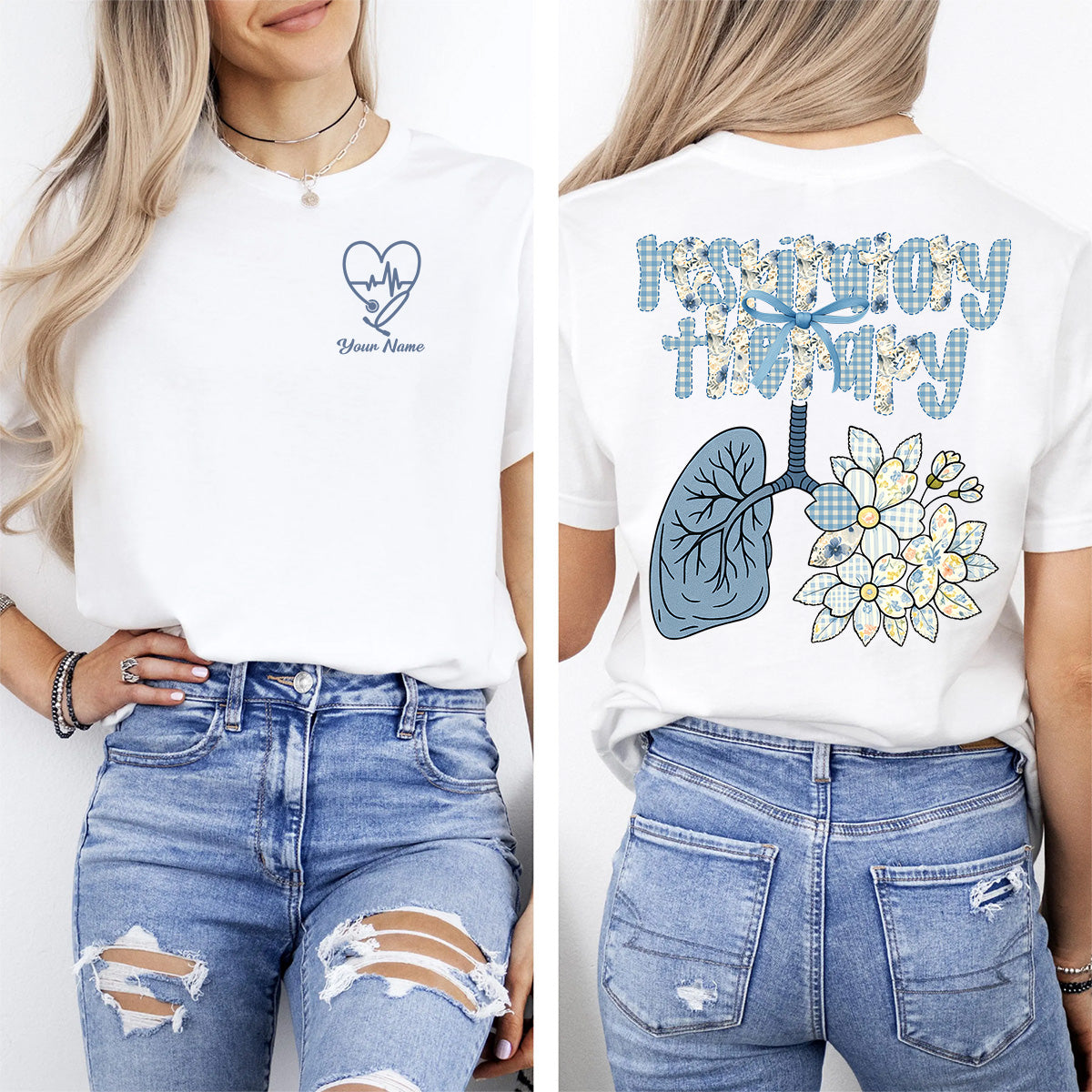 Custom Respiratory Therapy Nurse T-Shirt – Cute Lung Floral Design – Appreciation Gift for Women Medical Staff Healthcare Worker