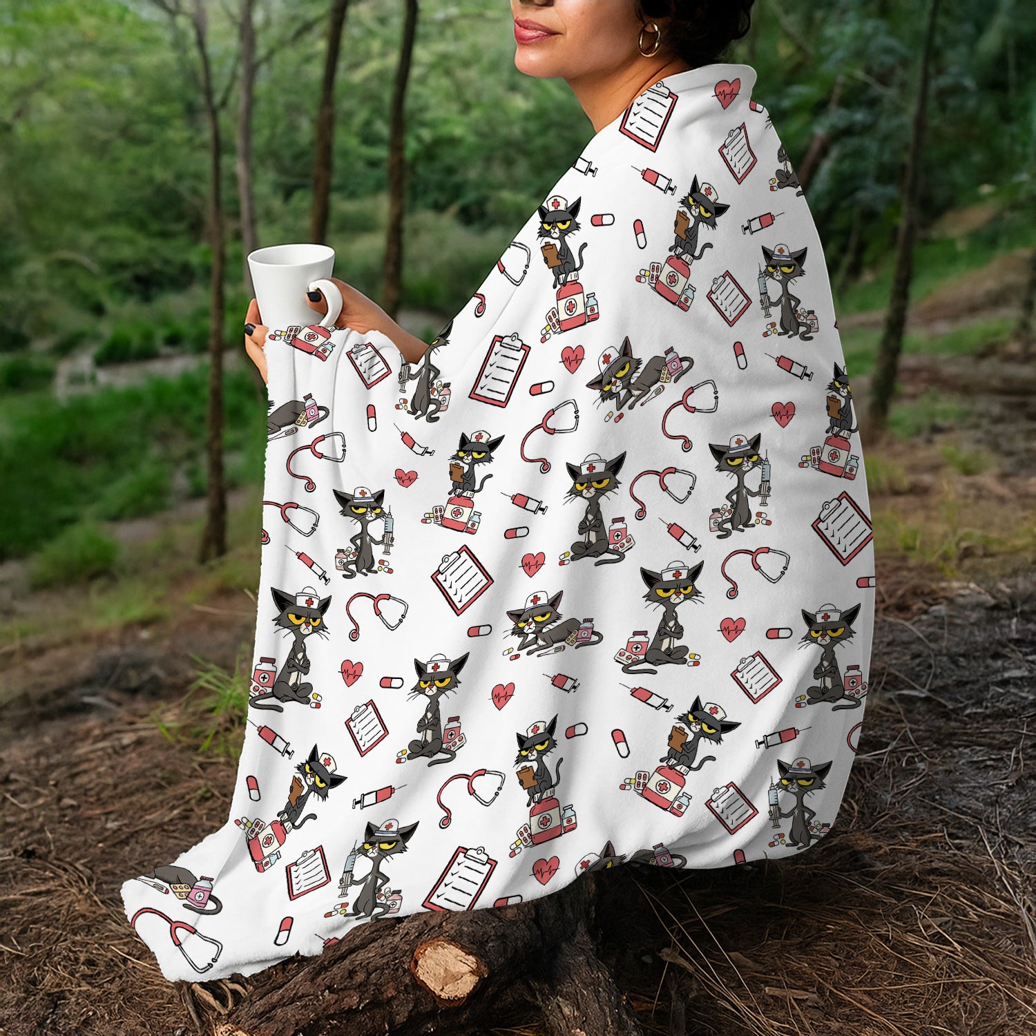 Personalized Cat Nurse Blanket - Cozy Throw with Medical Cat Print - Gift for RN, CNA, LPN, Medical Staff