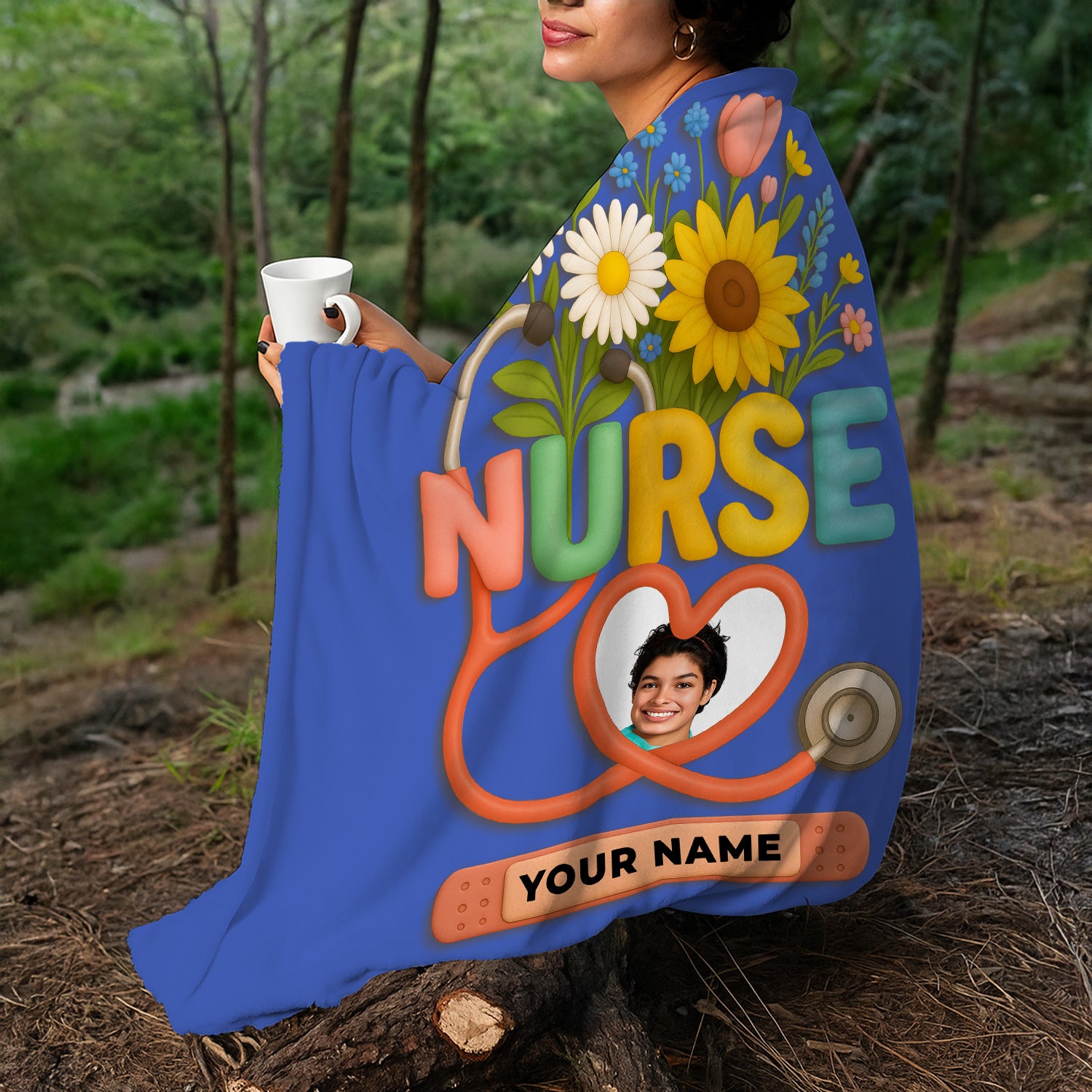 Personalized Nurse Floral Graduation Blanket - Custom Photo & Name with Stethoscope for RN LPN CNA Gift - Multiple Color Options Available Keepsake