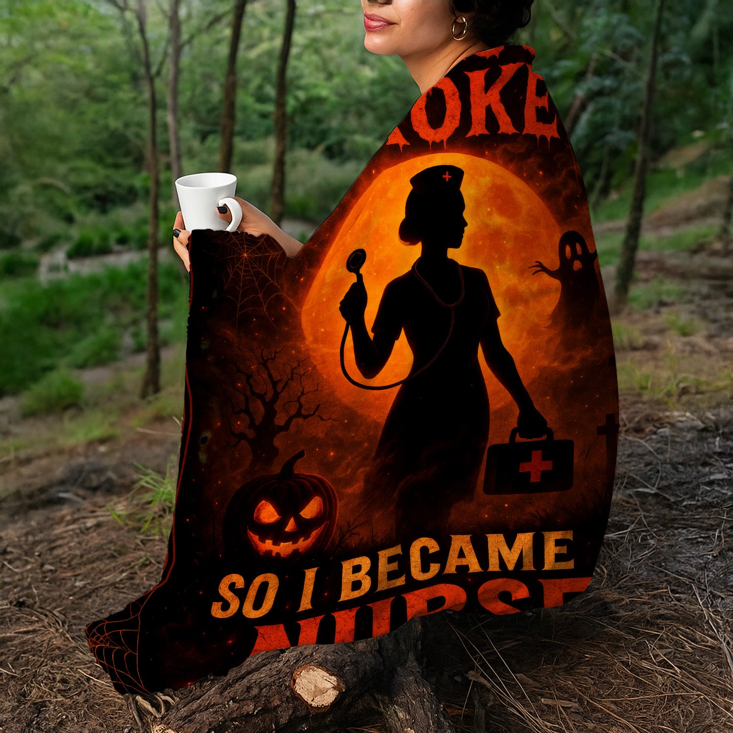Funny Halloween Nurse Blanket - 'My Broom Broke So I Became A Nurse' Design - Spooky Nurse Gift for RN, CNA, LPN
