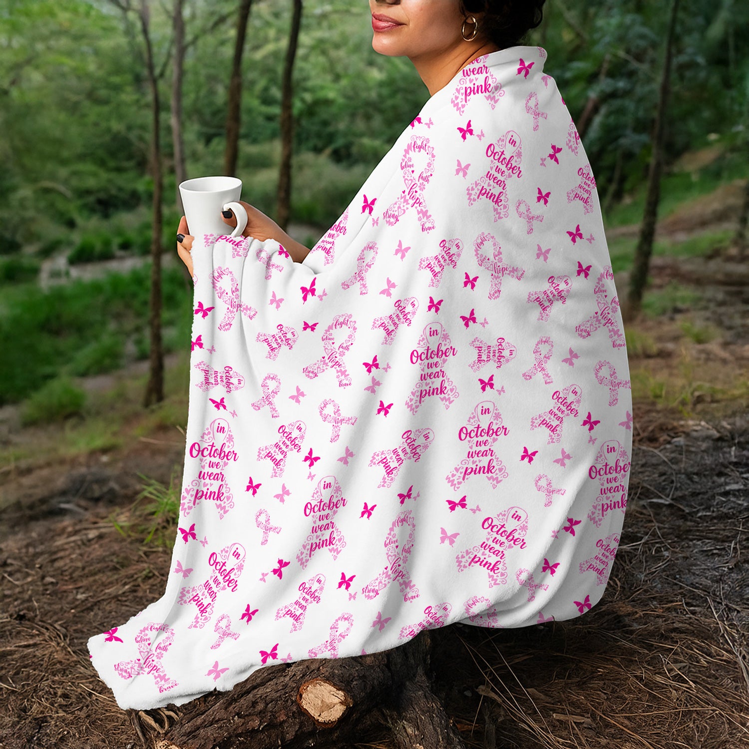 Custom October Awareness Blanket with Pink Ribbons - Inspirational Breast Cancer Support Throw - Gift for RN, CNA, LPN
