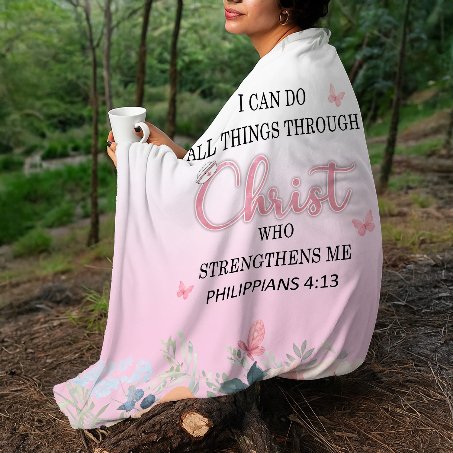 Faith-Based Nurse Blanket - All Things Through Christ Bible Verse - Gift for RN LPN CNA Healthcare Staff