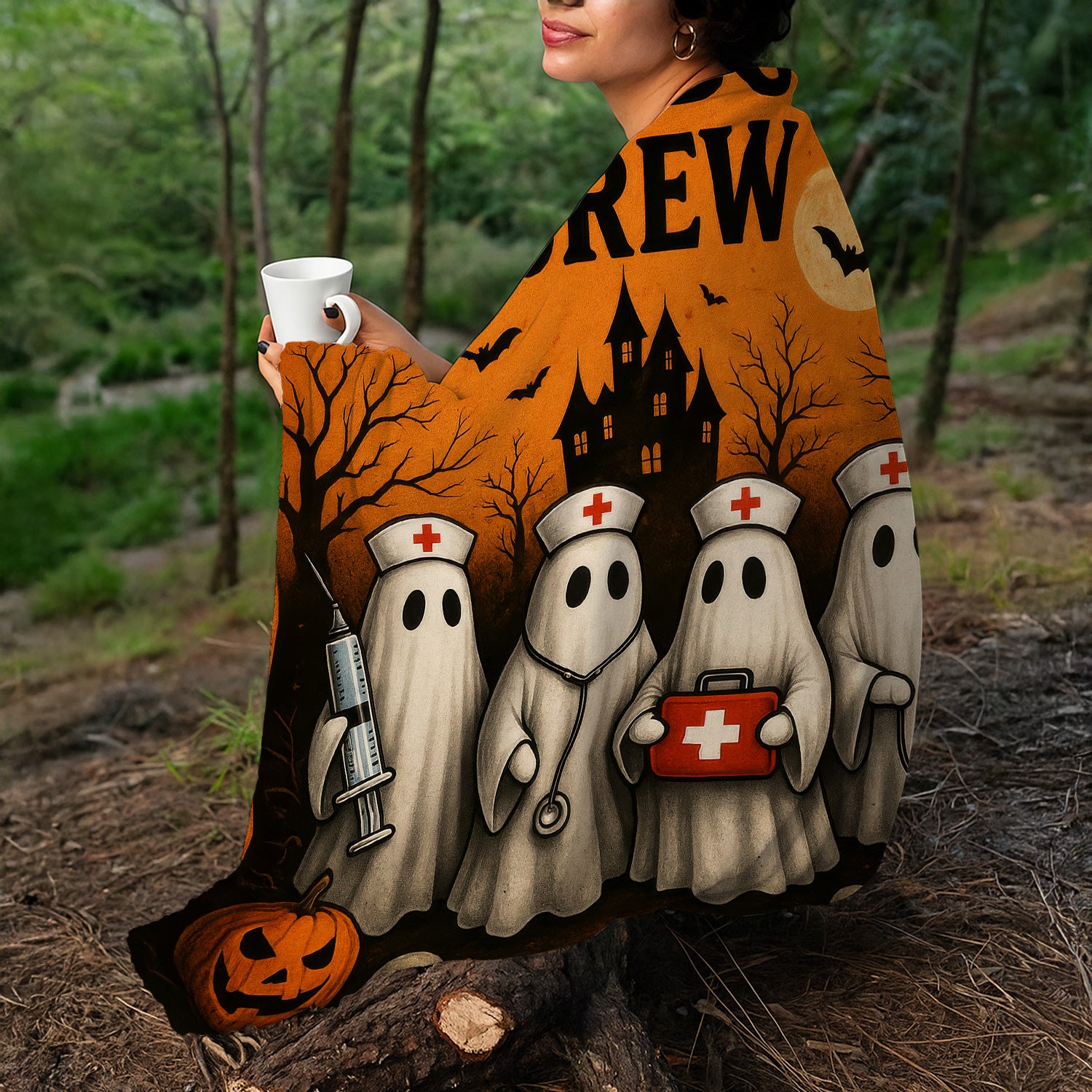 Halloween Boo Boo Crew Nurse Blanket - Funny Ghosts & Medical Equipment Design - Custom Text Gift for Healthcare Workers, Nurses, LPN, CNA