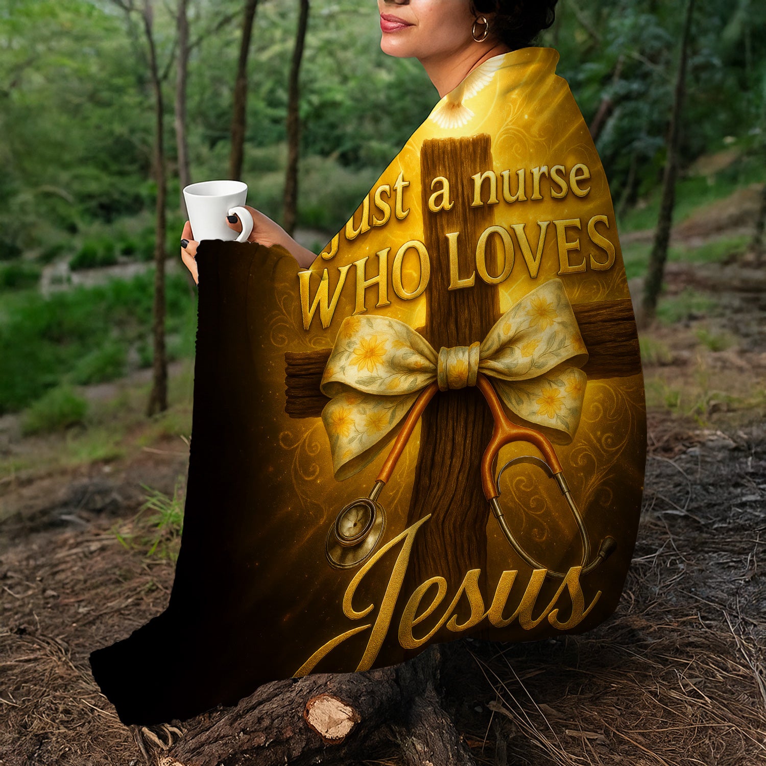 Just a Nurse Who Loves Jesus Blanket - Christian Fleece Throw for RN CNA - Personalized Faith Gift for Religious Nurses Women