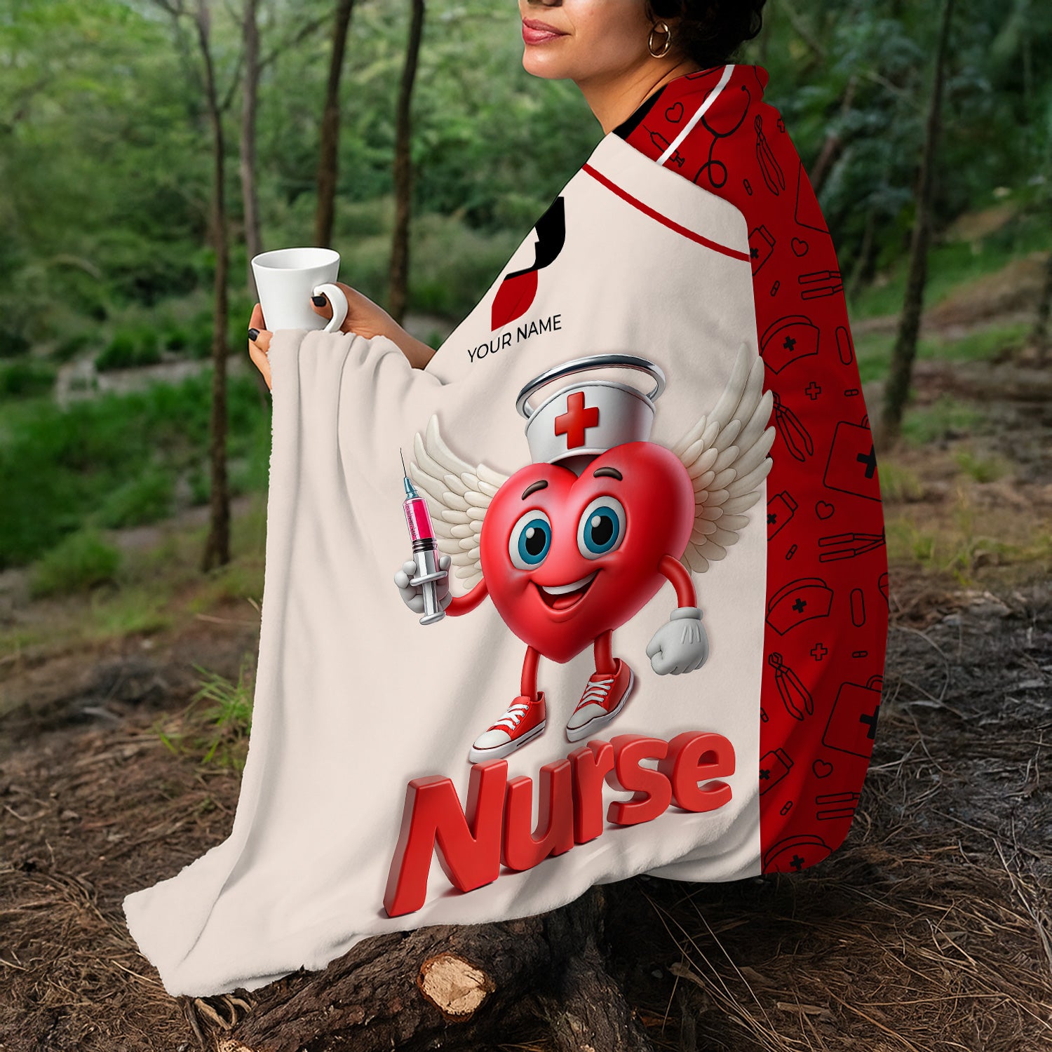 Personalized Funny Nurse Blanket with Winged Heart Cartoon - Cute Syringe Design for Healthcare Workers - Custom RN LPN CNA Gift