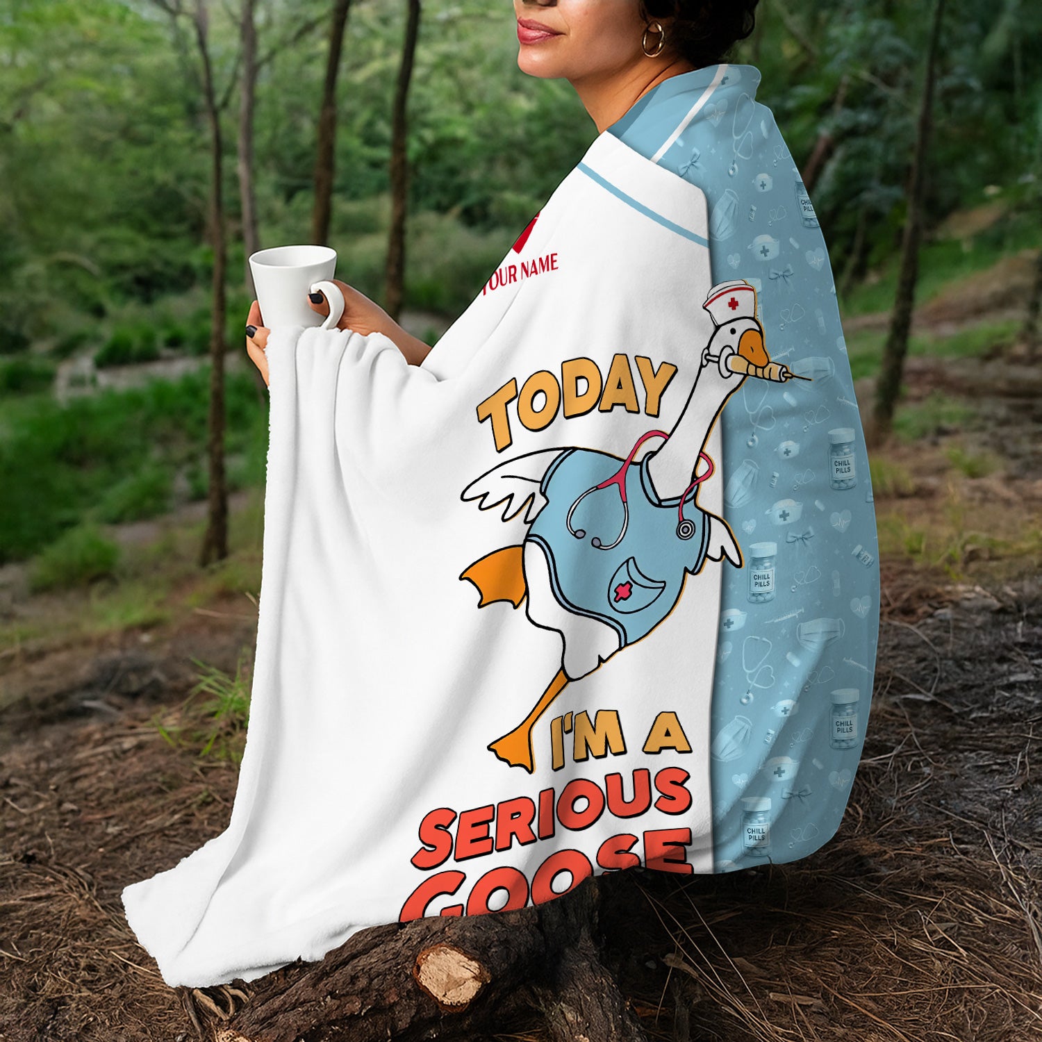 Custom Silly Goose Nurse Blanket - Cute Stethoscope & Scrubs Cartoon - Fun Gift for Healthcare Workers