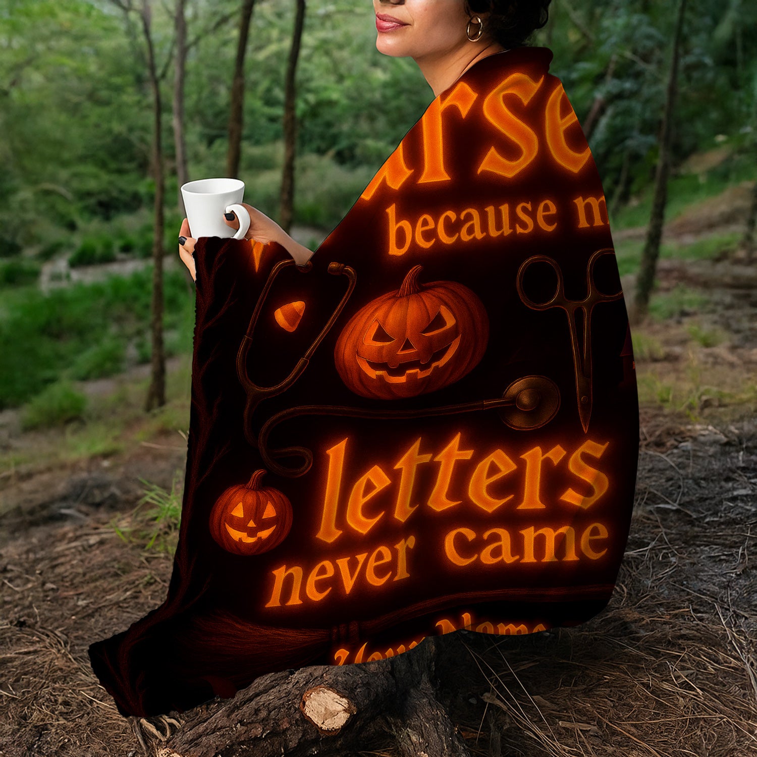 Personalized Halloween Nurse Throw Blanket - Spooky Nurse Life Design with Jack-o'-Lantern - Gift for Witchy RN, CNA, LPN