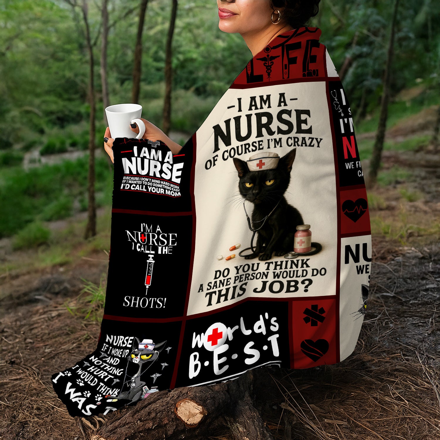 Personalized Nurse Blanket - Funny Nurse Quotes, Cat & Life Designs - Custom Gift for RN, LPN, Healthcare Workers - Multiple Designs Available