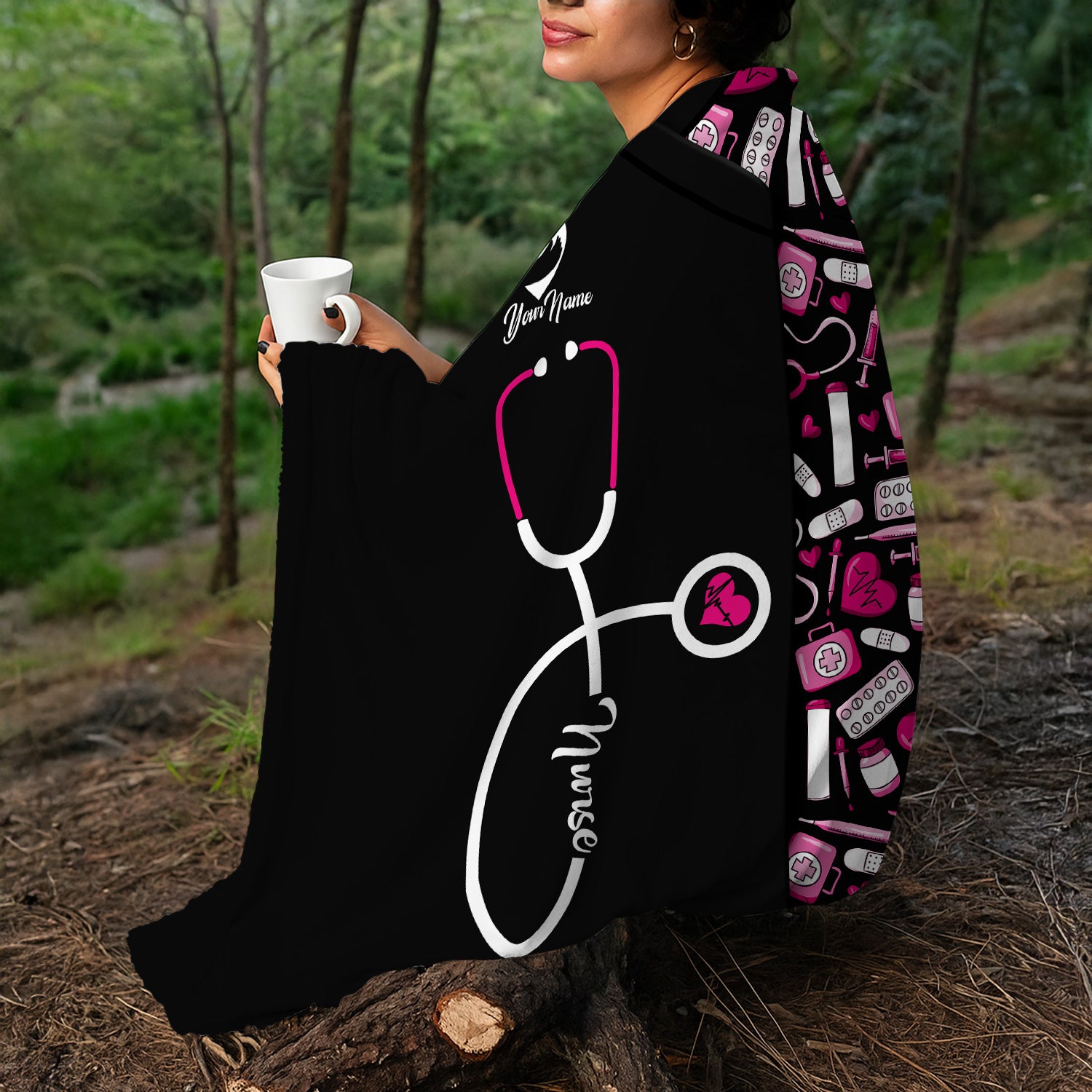 Custom Nurse Blanket - Stethoscope & Medical Design with Heartbeat - Personalized Gift for RN CNA LPN Healthcare Professionals