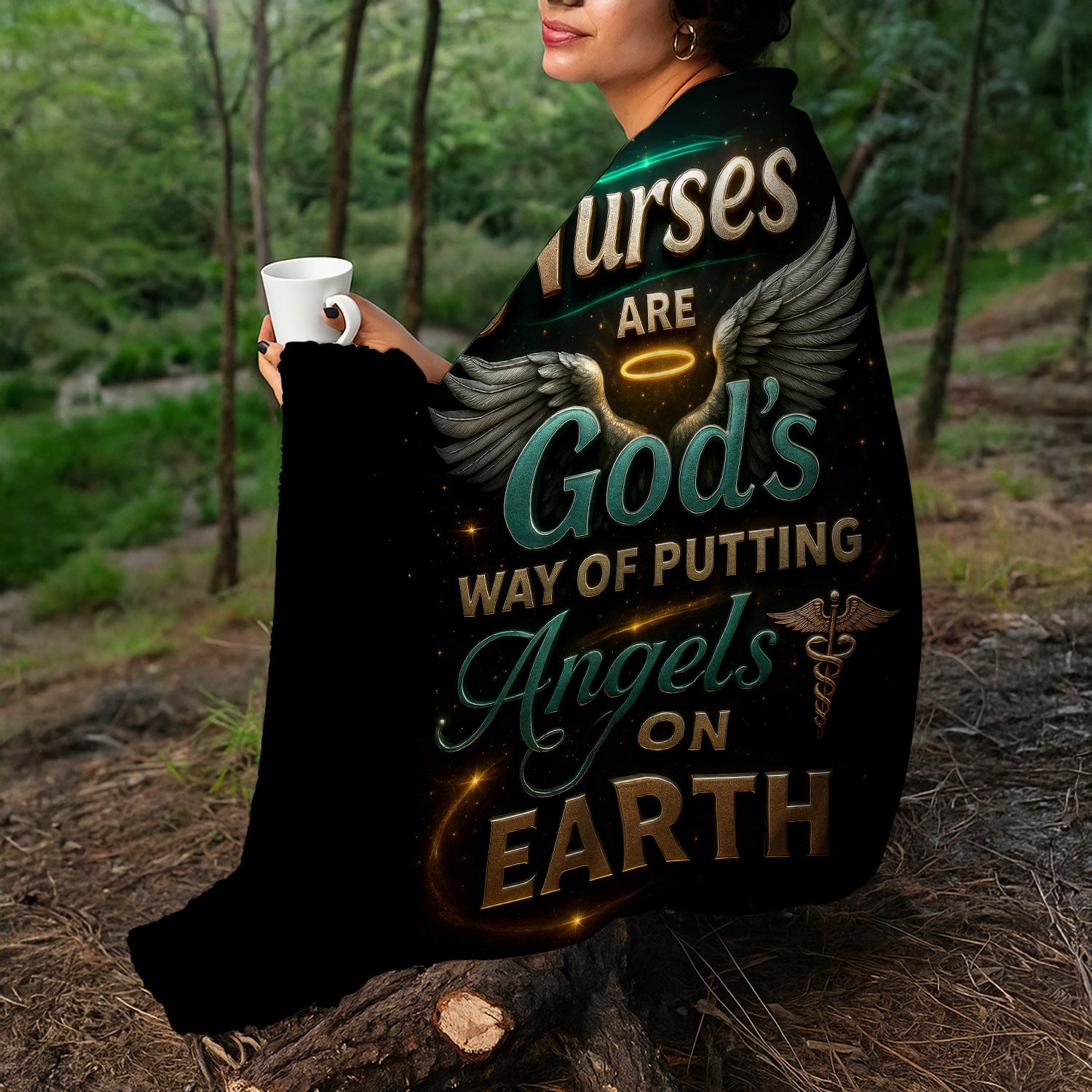 Personalized Religious Nurse Throw Blanket - Angels on Earth Quote - Inspirational Gift for RN, CNA, LPN