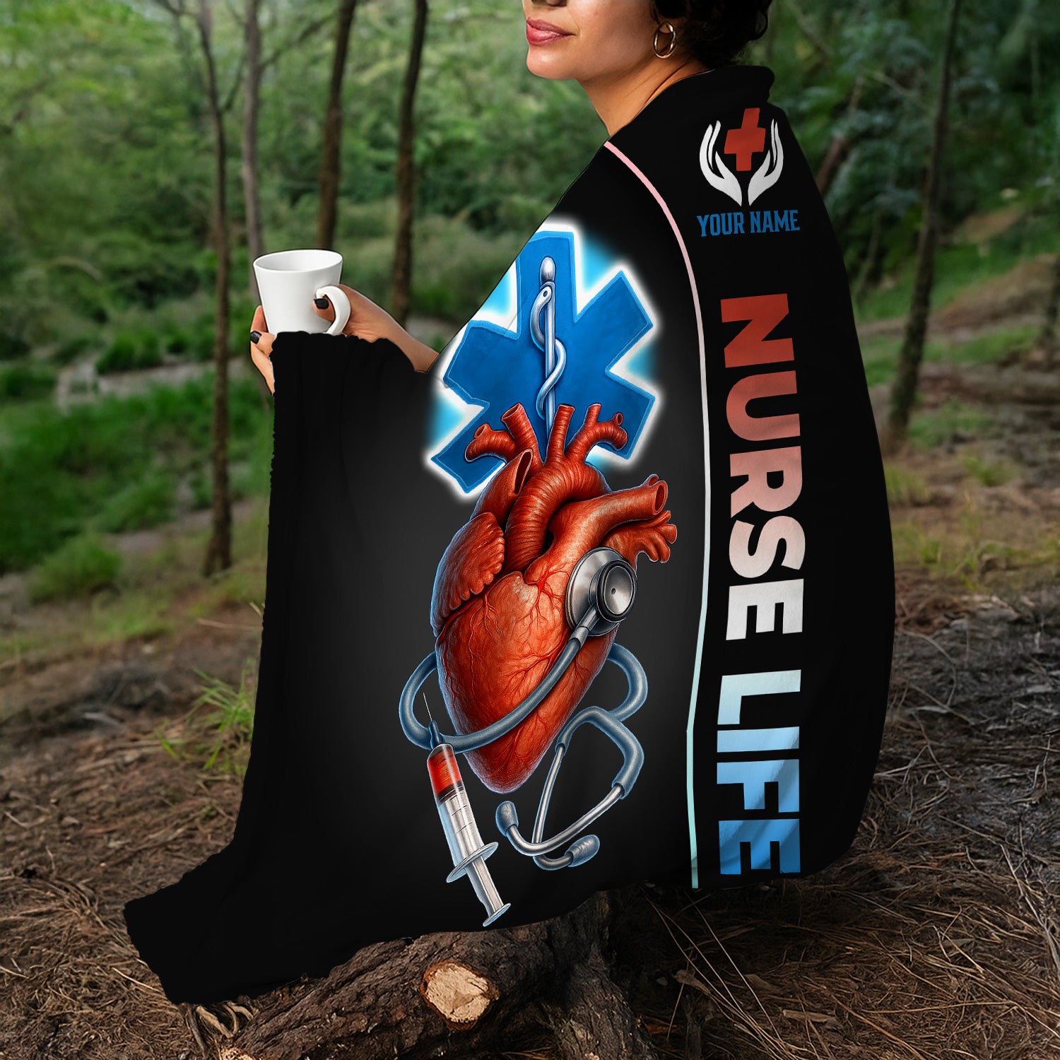Personalized Anatomical Heart Nurse Blanket - Custom Name Nurse Life with Stethoscope Medical Design - Gift for RN LPN CNA