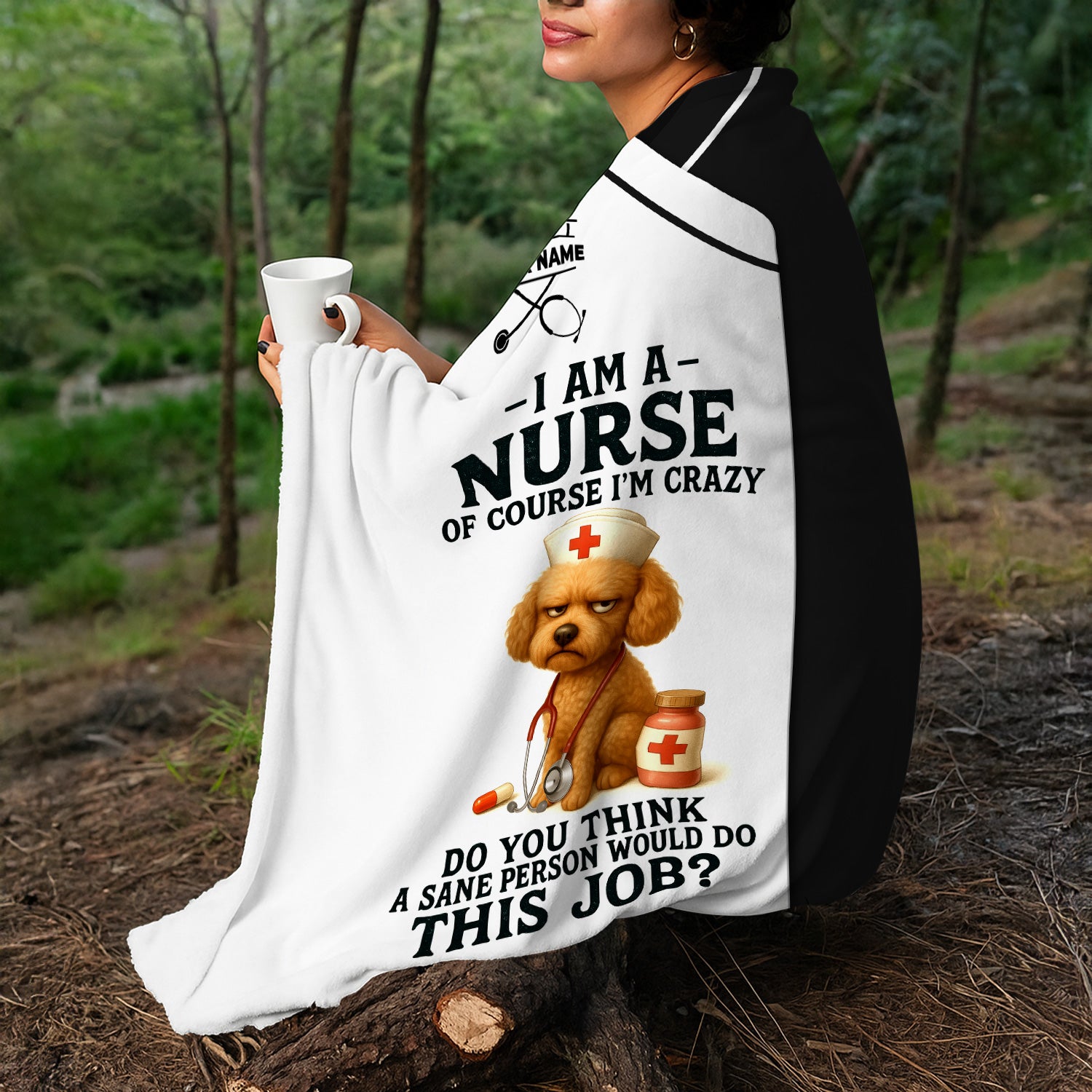 Custom Name Crazy Nurse Blanket - Funny Poodle with Stethoscope for RN LPN CNA - Thoughtful Gift for Healthcare Workers Appreciation