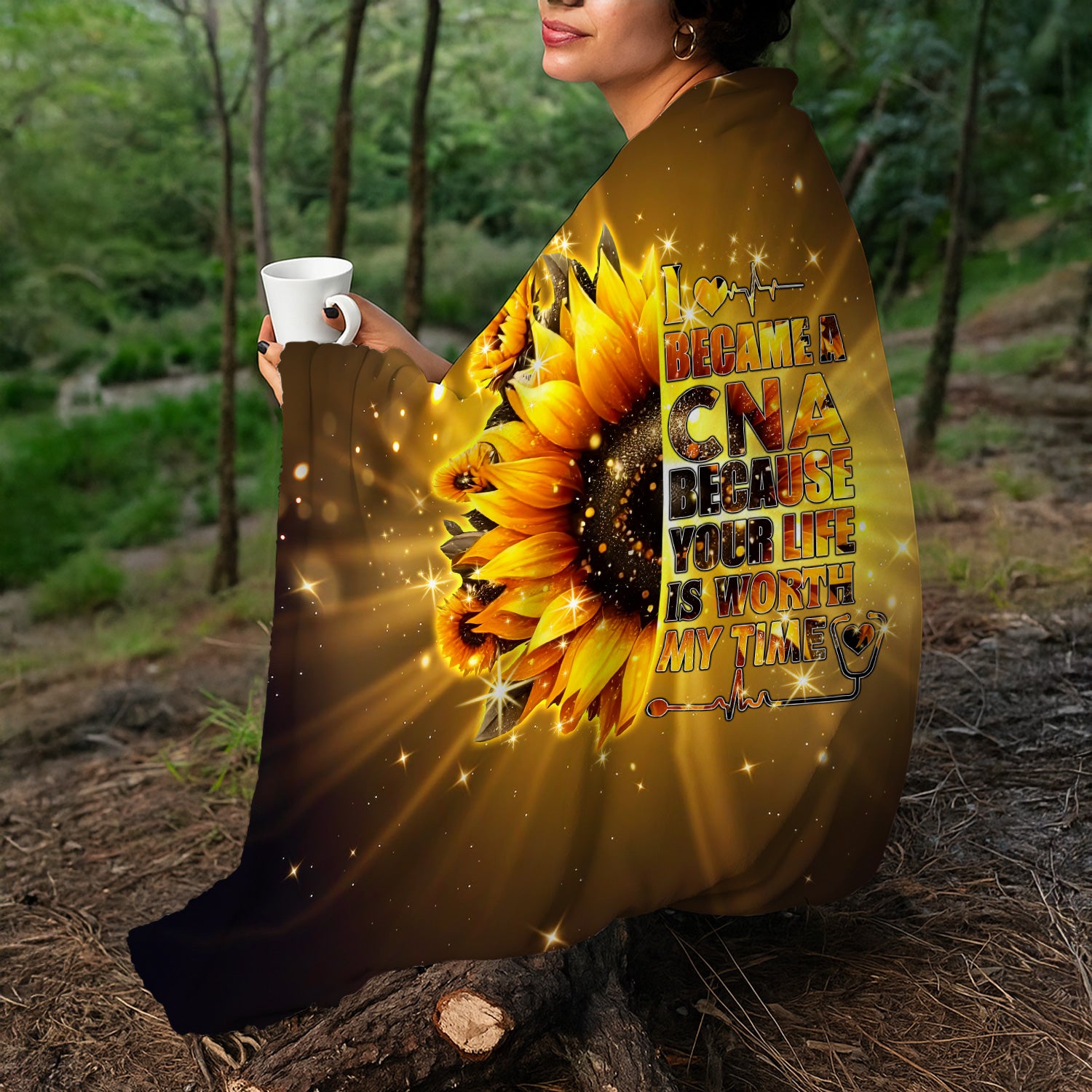 CNA Sunflower Throw Blanket - Inspirational Quote & Stethoscope Graphic - Gift for Healthcare Workers, Nurses