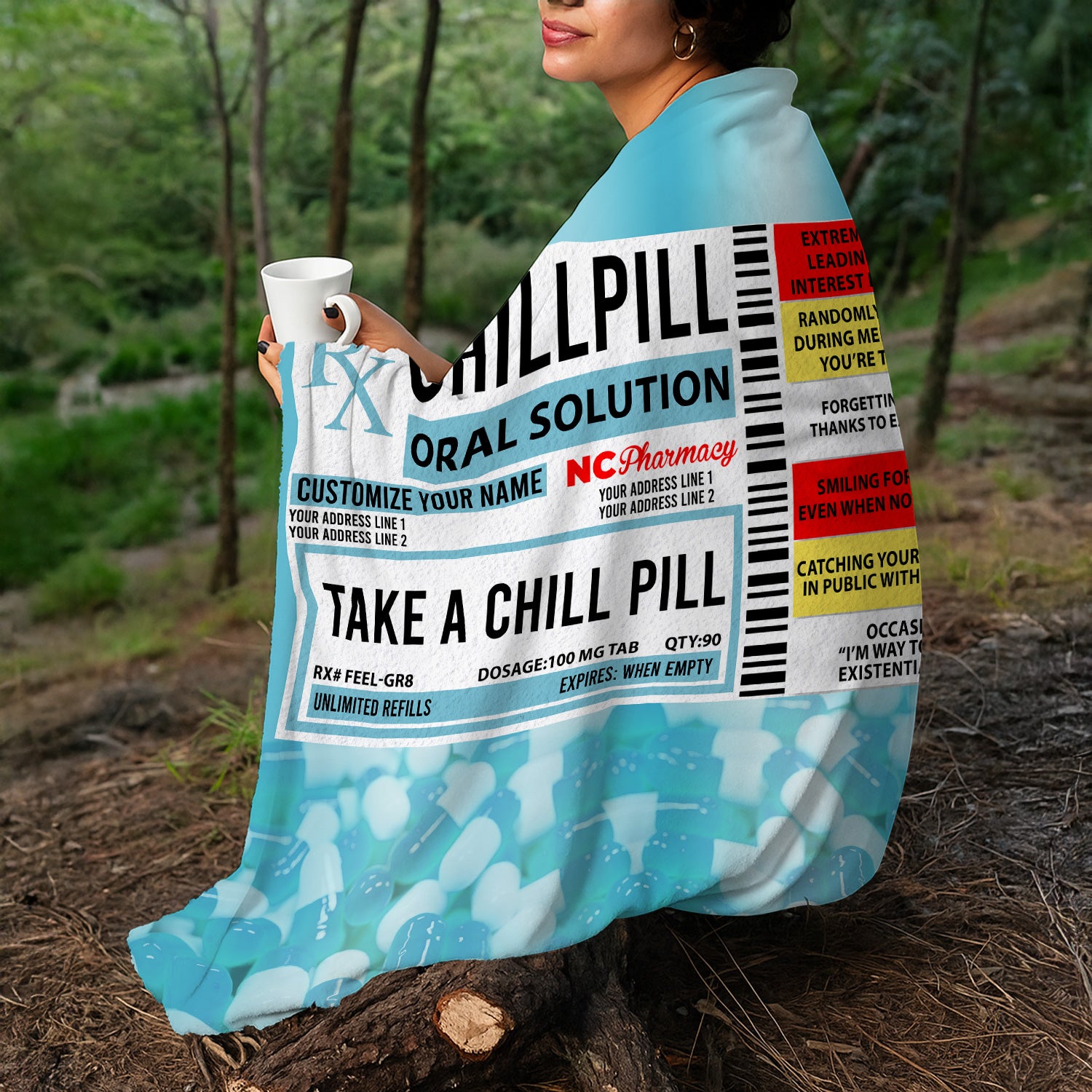 Personalized Funny Chill Pill Blanket for Nurses - Prescription Label Design with Custom Name - Hilarious Gift for RN LPN Doctors