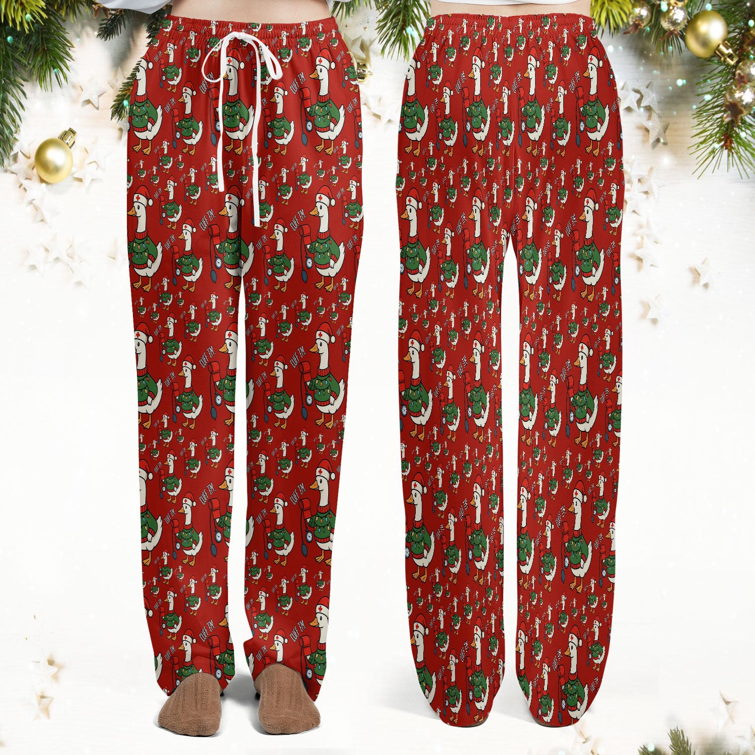 Nurse Christmas Duck Scrub Set, Cute Goose Pattern Scrub Uniform, RN LPN CNA Nursing Uniform