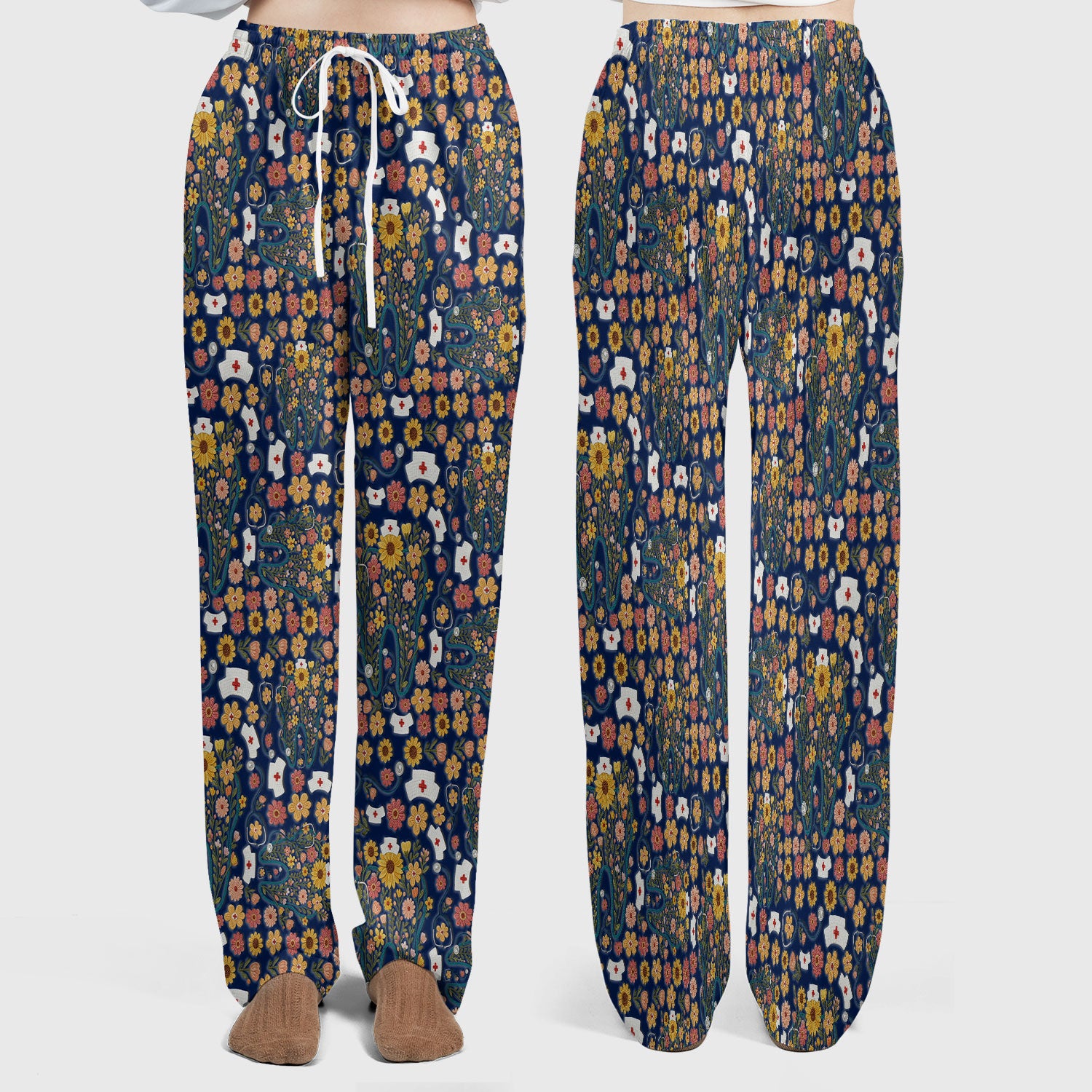Boho Floral Tooth Scrub Set - Aesthetic Dental Scrubs Pants and V Neck - Cute Flower Tooth Medical Uniform - Hygienist Christmas Gift
