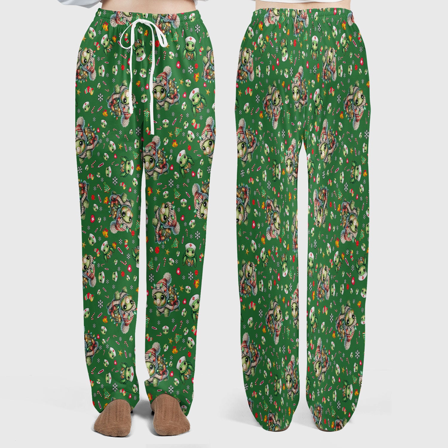 Christmas Turtle Scrub Set - Cute Funny Nurse Pants and V Neck Top - Holiday Medical Uniform for Women