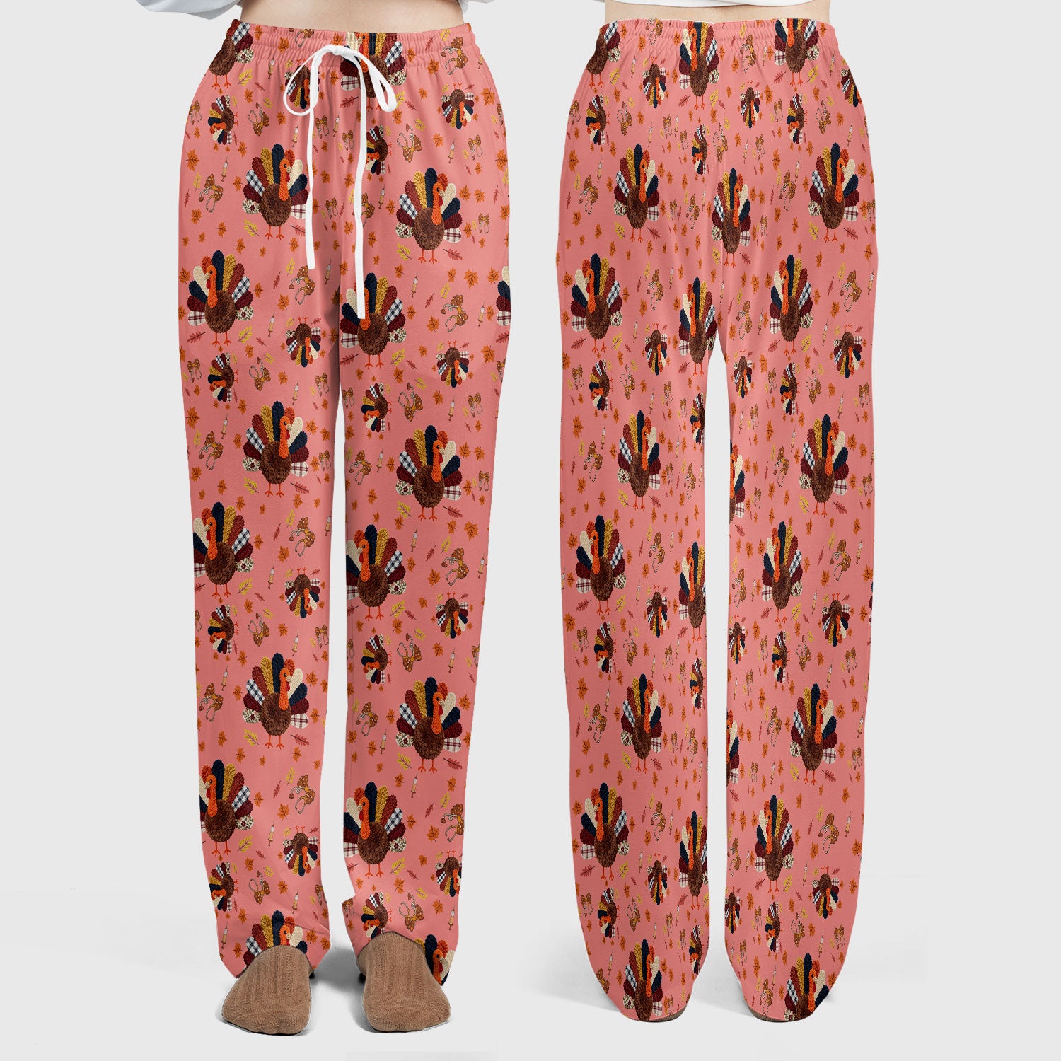 Thanksgiving Women's Scrub Sets - Funny Autumn Turkey Pants and V Neck Top - Breathable Fabrics Nursing Uniform