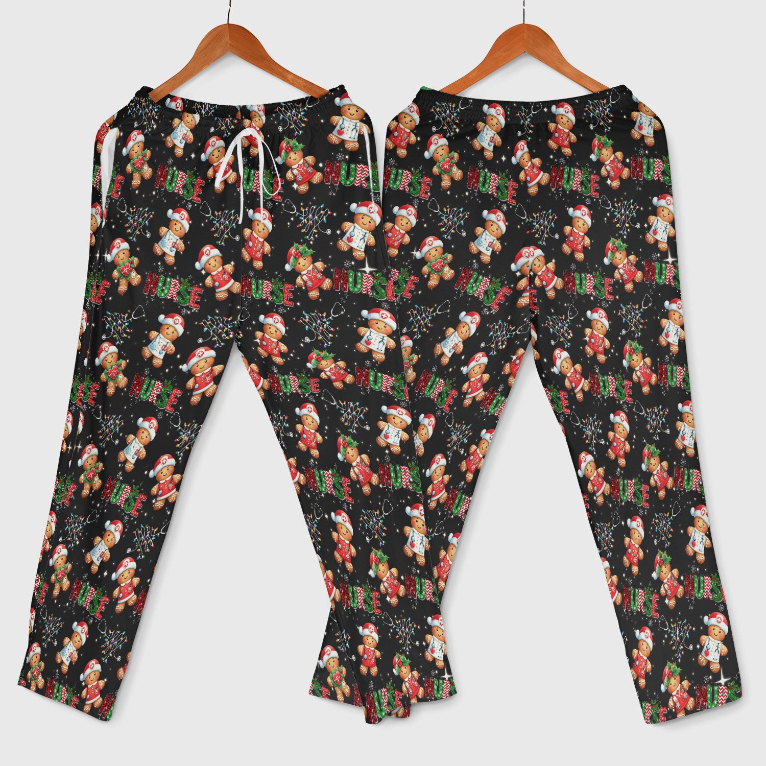Christmas Gingerbread Women's Scrub Sets - Comfortable Scrubs for Nurses - Xmas Scrub Pants and V Neck Top for Her