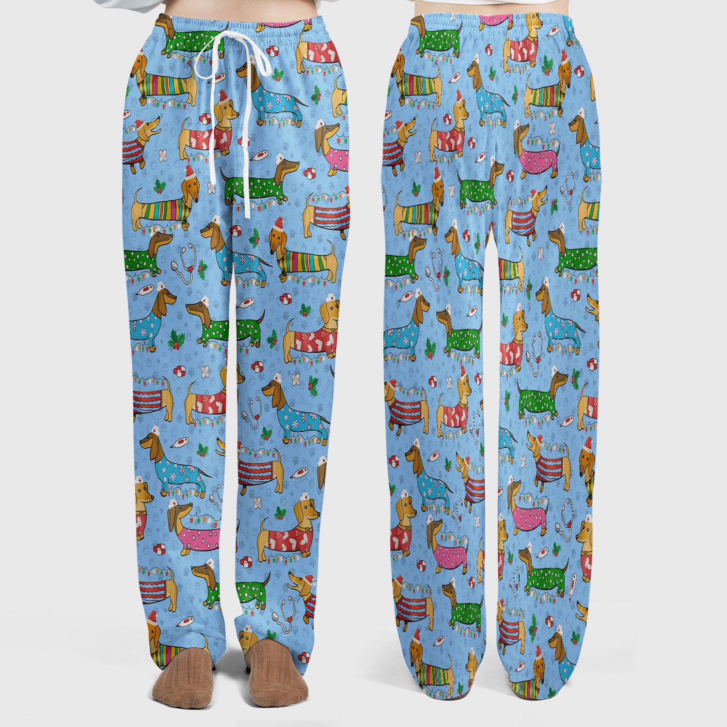 Christmas Dachshund Scrub Set for Nurses - Cute Wiener Dog in Holiday Outfit - Funny Medical Uniform Gift for Women RN LPN CNA
