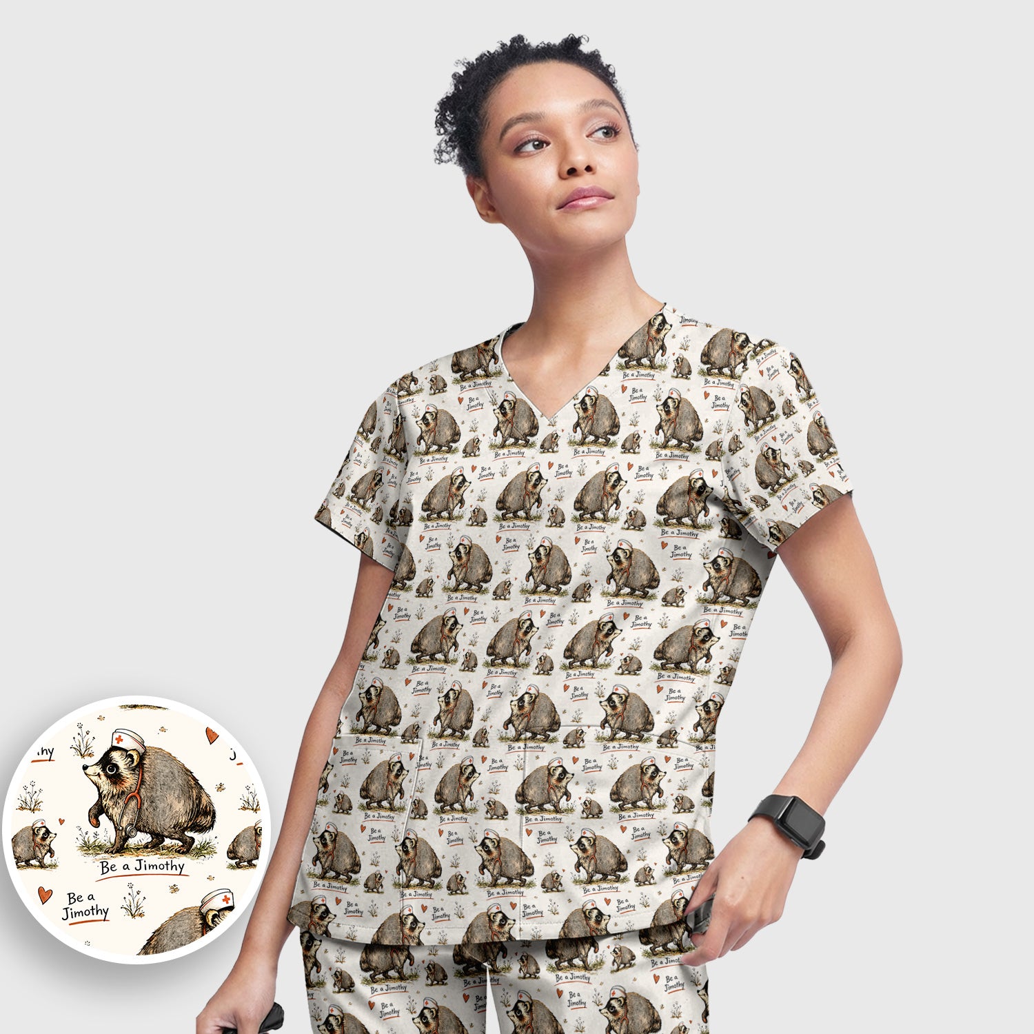Funny Be A Jimothy Opossum Nurse Scrub Set, Scrub Pants and V Neck Top