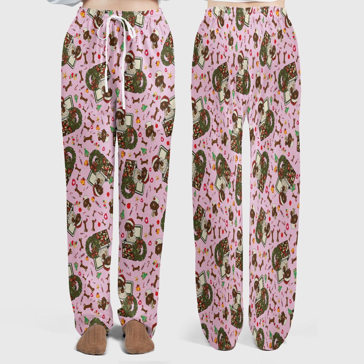 Christmas Dachshund Scrub Set - Cute Sausage Dog Nursing Pants and V Neck Top - Funny Holiday Medical Uniform