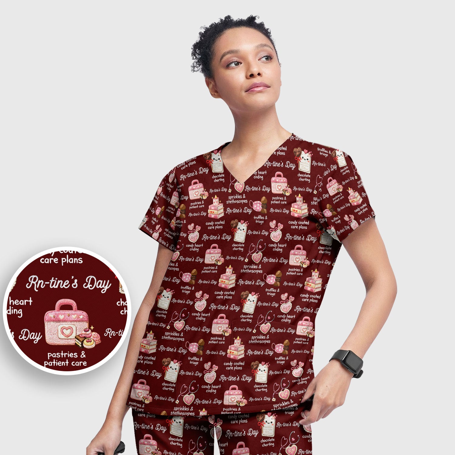 RN Sweets Valentine Stethoscope Scrub Set, Scrub Pants and V Neck Top