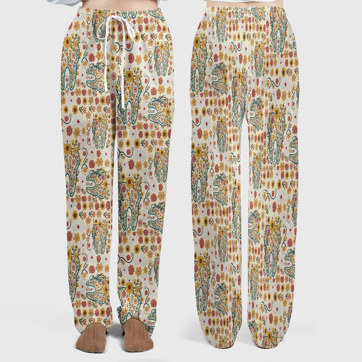 Boho Floral Tooth Scrub Set - Aesthetic Dental Scrubs Pants and V Neck - Cute Flower Tooth Medical Uniform - Hygienist Christmas Gift