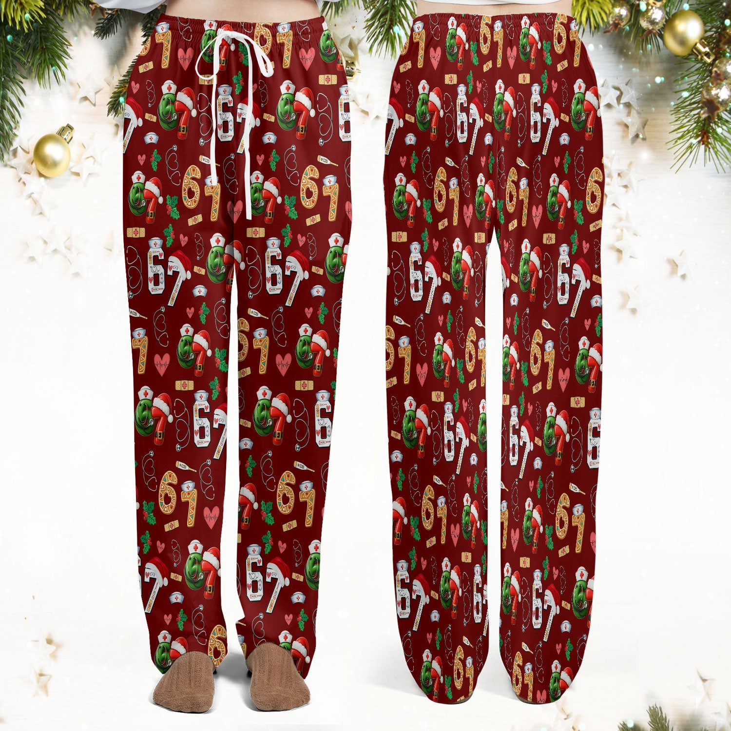 Christmas Nurse 67 Pattern Scrub Set, Cute Holiday Medical Uniform With Santa Hat, Uniform For Nursing